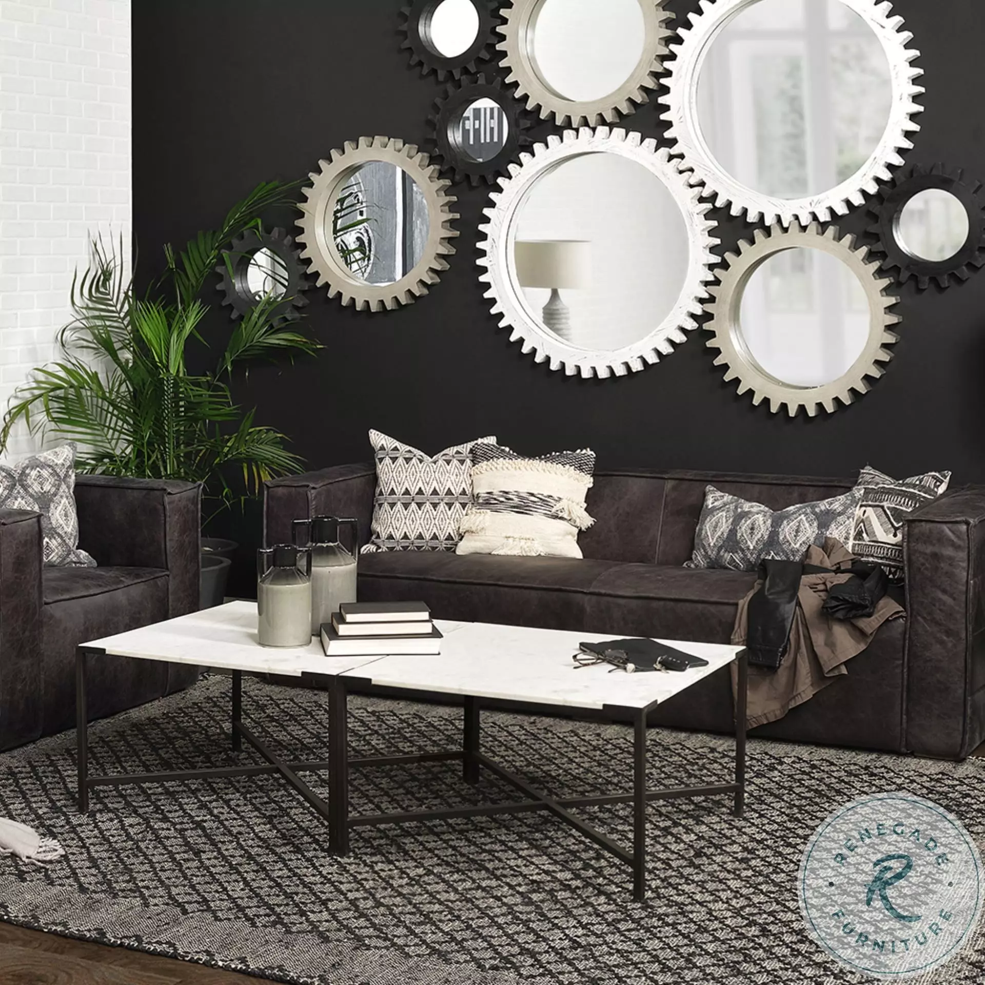 Lucas White Marble And Black Metal Occasional Table Set from