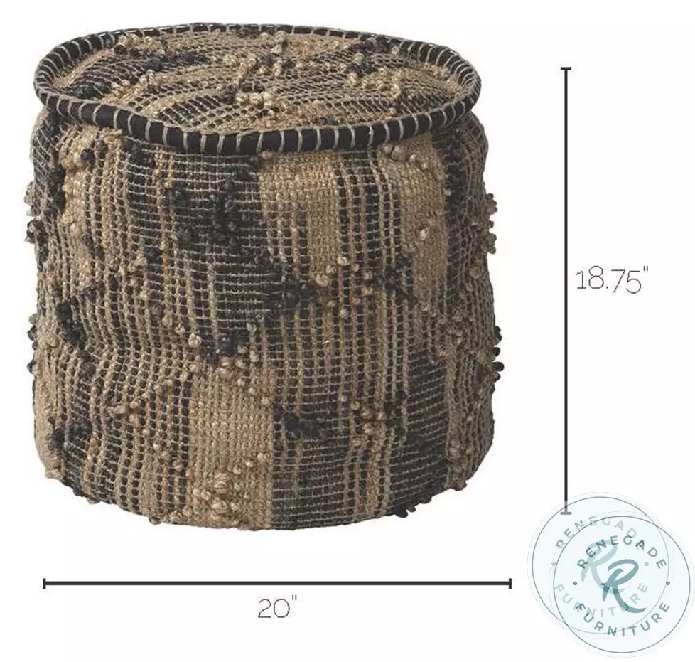 Riley Tan Jute Popcorn Stich Cylindrical Pouf