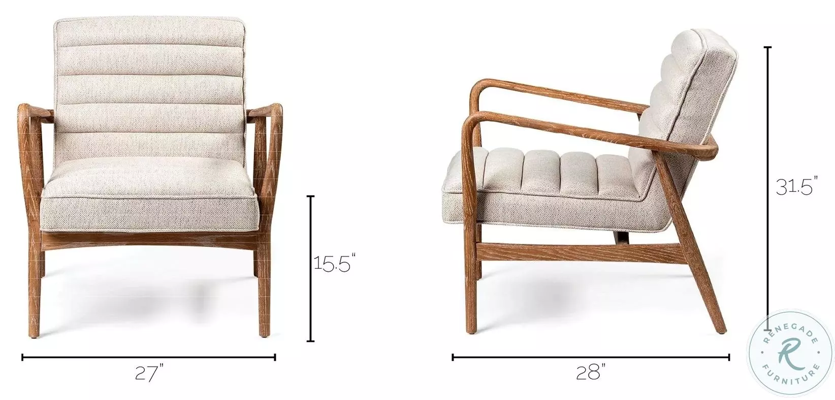 Ajax Cream Fabric And Brown Wood Accent Chair