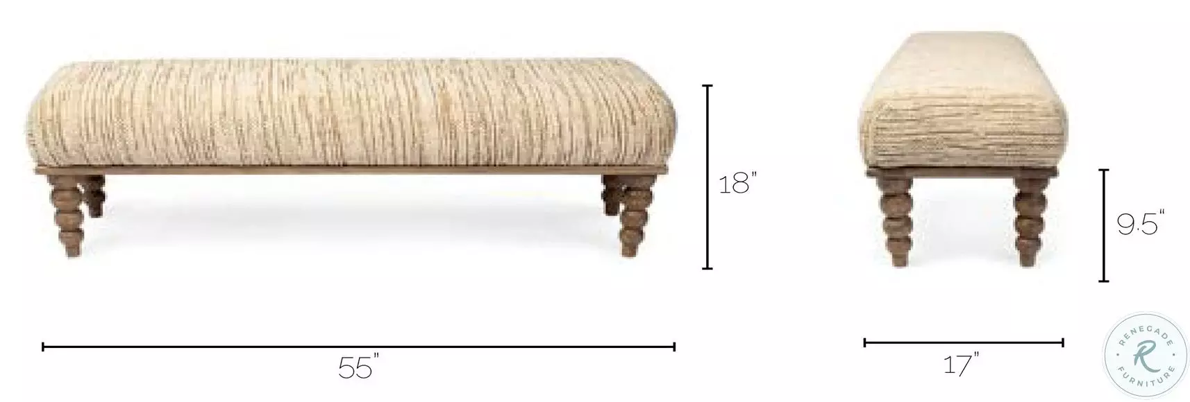 Alder Cream Upholstered 55" Accent Bench