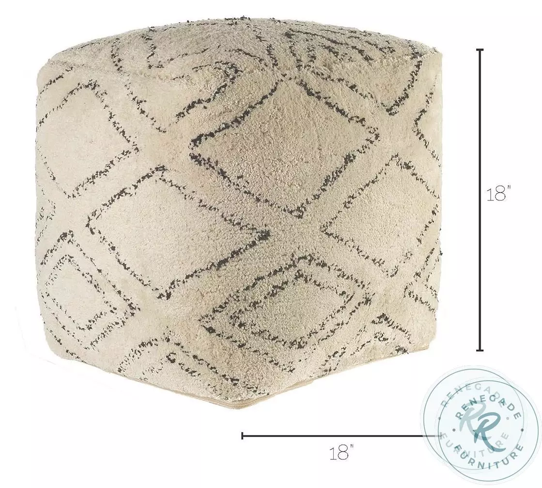 Tapir Beige Cotton Argyle Pattern Square Pouf