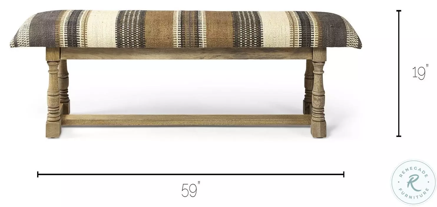 Greenfield Multi Colored Jute Patterned Accent Bench