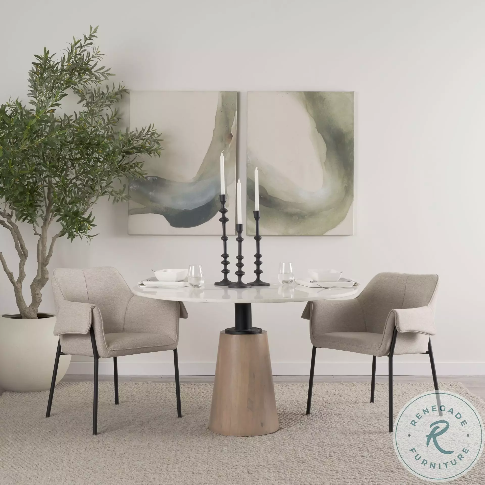 Maxwell White Marble And Light Brown Wood 48