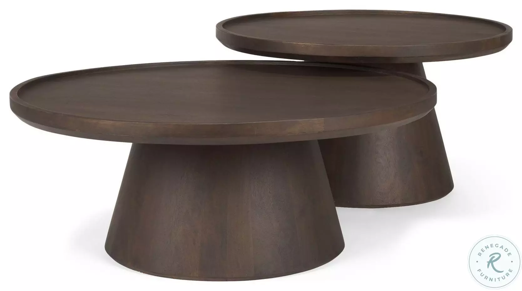 Takoda Dark Brown Wood Tapered Drum Nesting Coffee Tables From