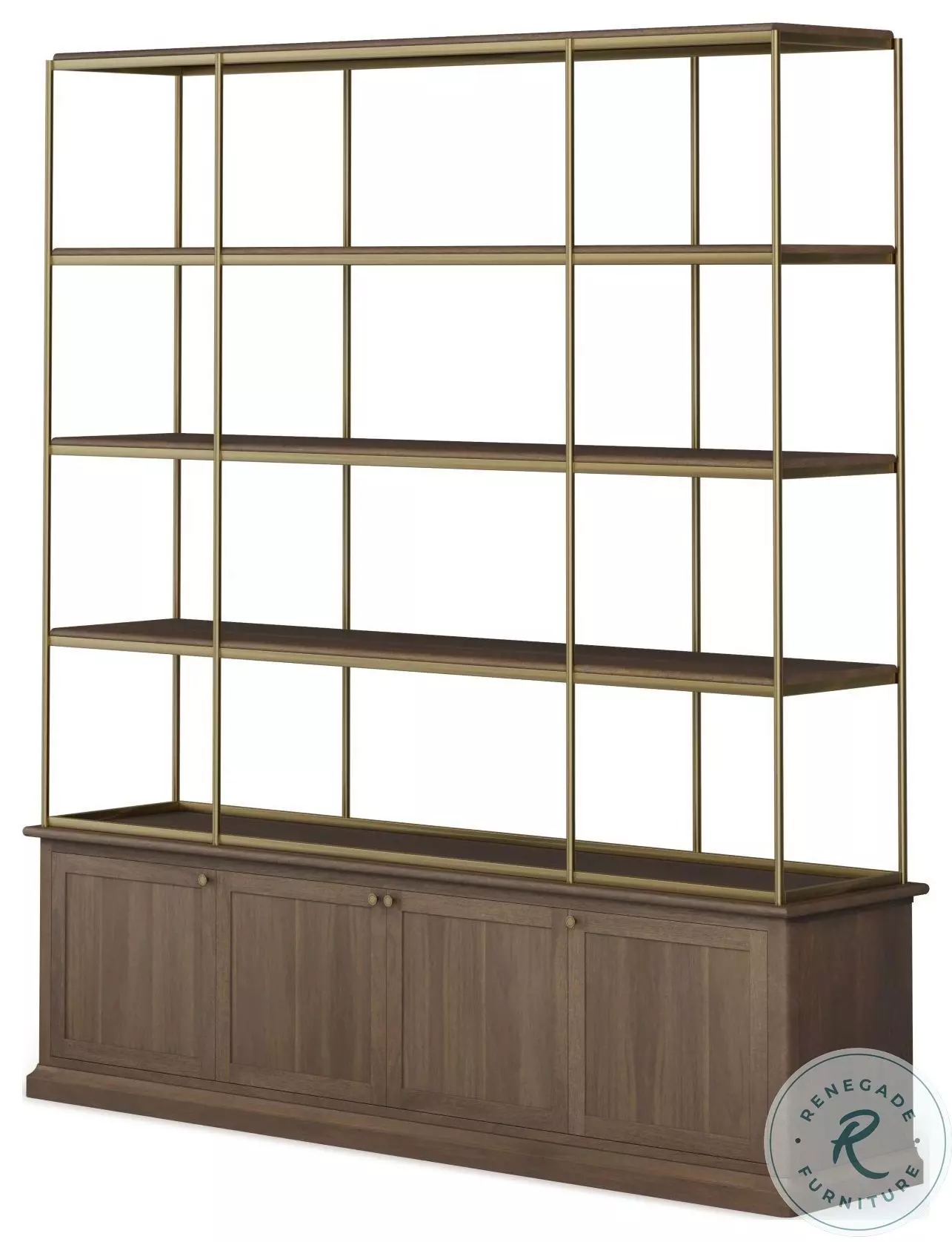 Braxton Dark Brown Wood And Antique Brass Metal 4 Door Shelving