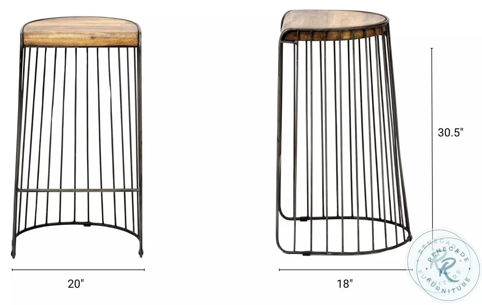 Seagram Brown Wood And Black Metal Bar Stool