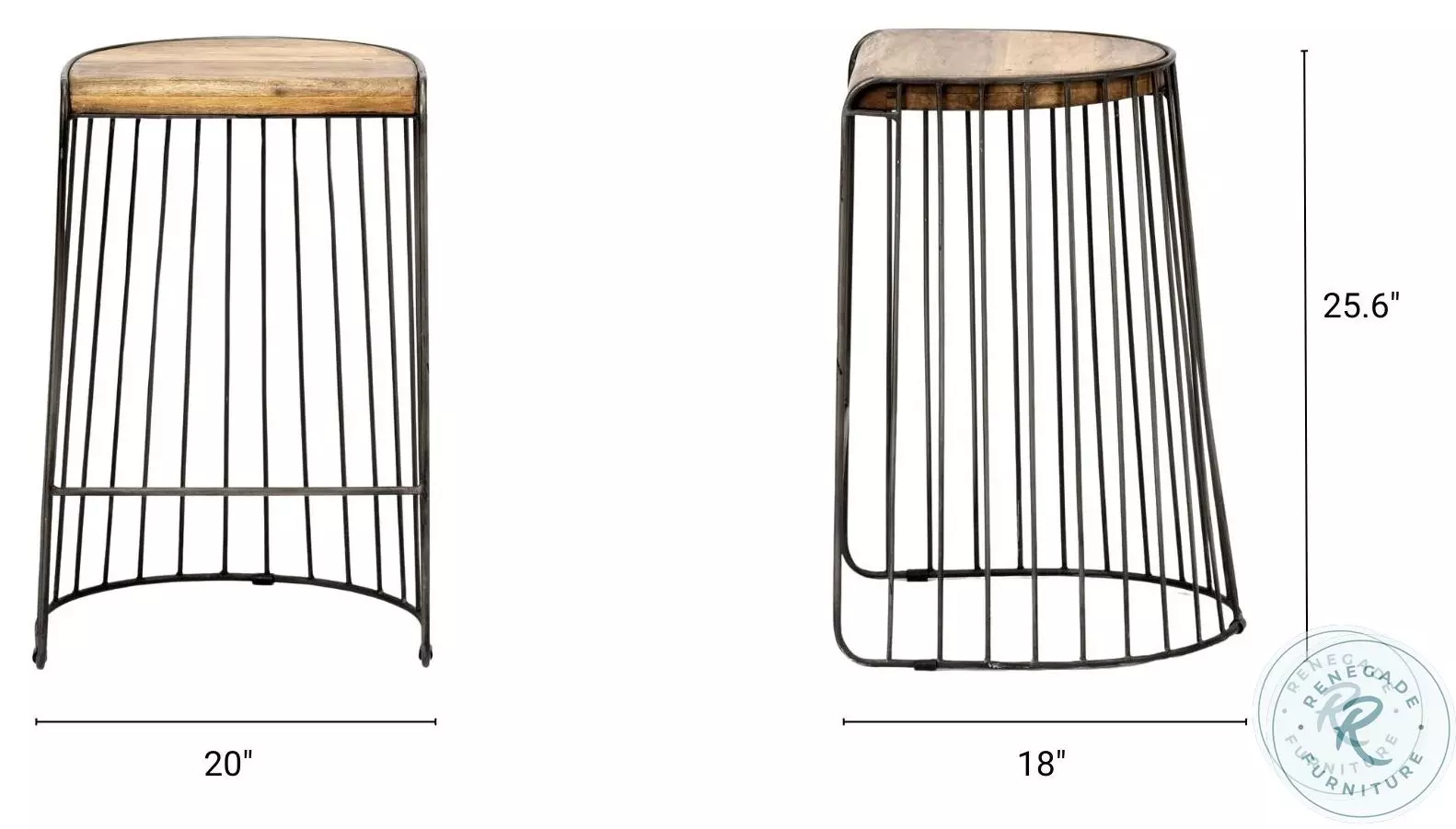 Seagram Brown Wood And Black Metal Counter Height Stool