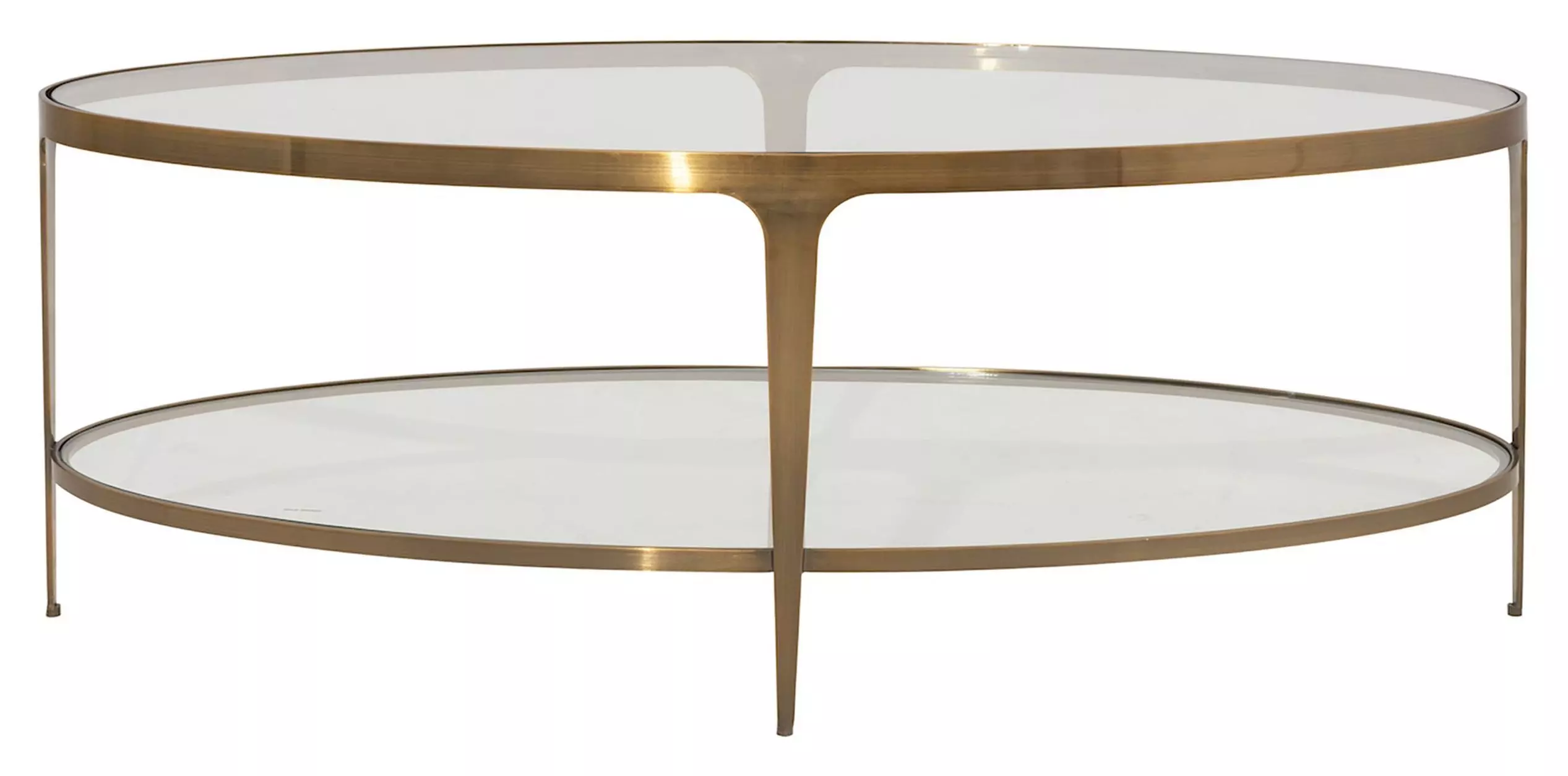 Worlds Away Brando Regency Glass Antique Brass Oval Coffee Table