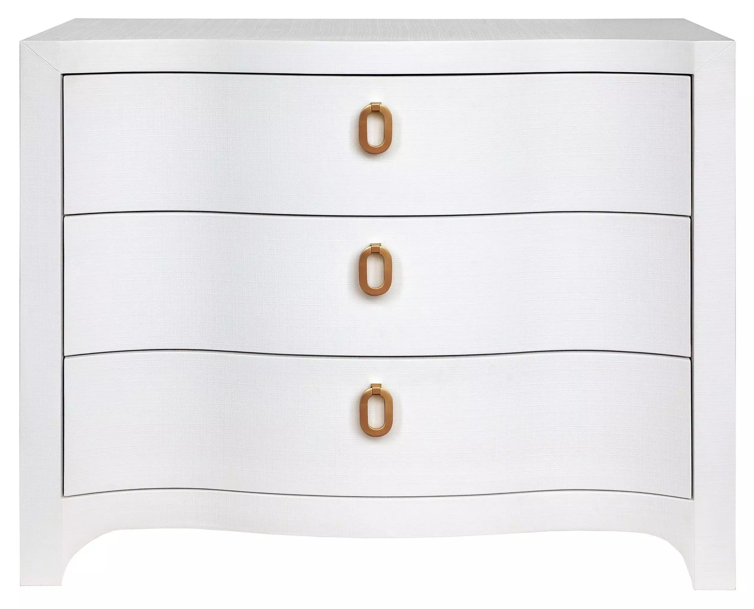 Cora Textured White Linen 3 Drawer Soft Close Curved Front Accent