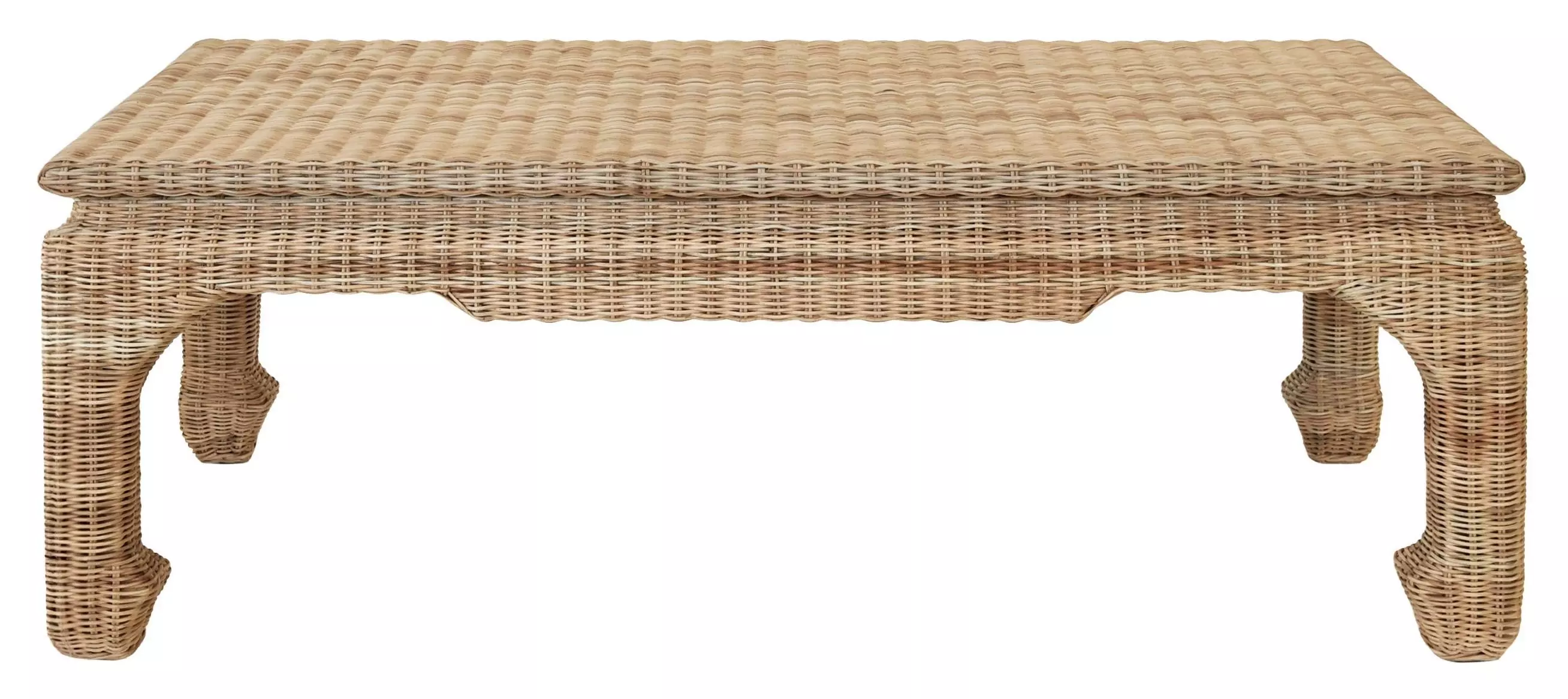Worlds Away Guinevere Coastal Beach Brown Woven Rattan Rectangular Coffee Table