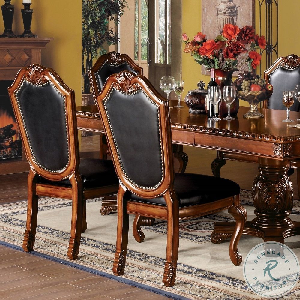 Chateau De Ville Black Synthetic Leather and Cherry Side Chair Chateau De Ville Black Synthetic Leather and Cherry Side Chair