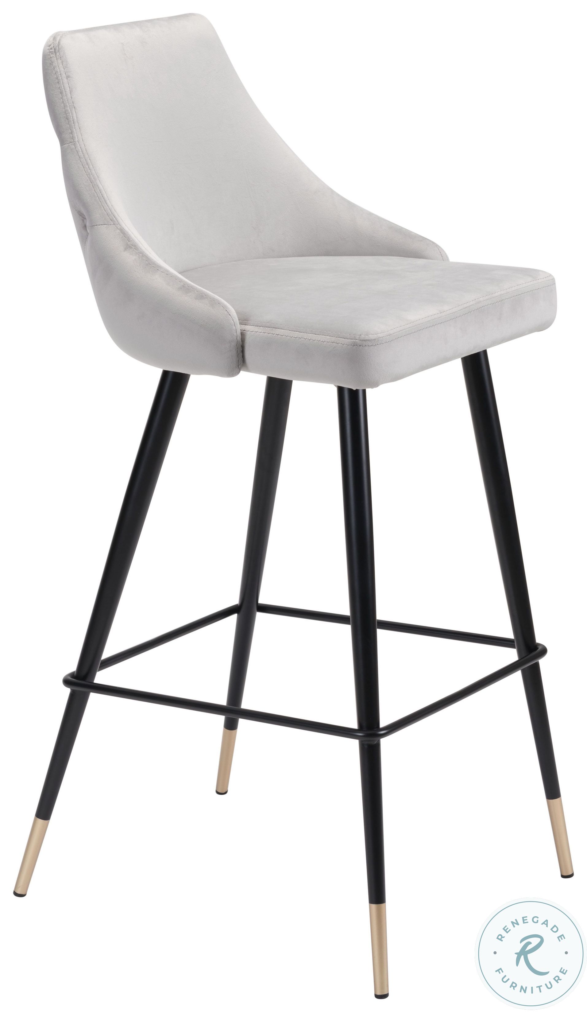 outdoor plastic bar stools on Piccolo Gray Velvet Counter Chair From Zuo Coleman Furniture