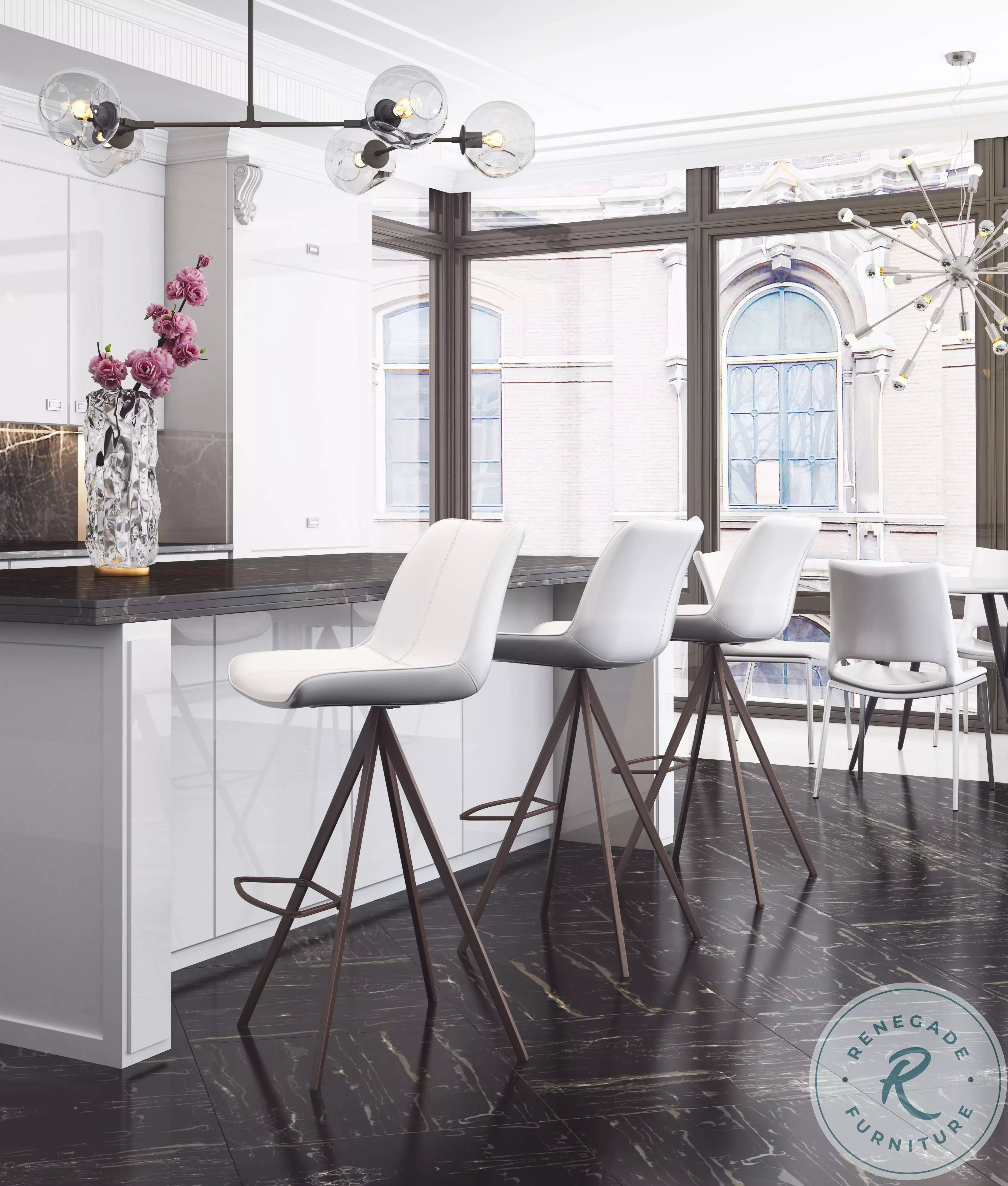 Aki White and Walnut Bar Chair Set of from Zuo Coleman Furniture