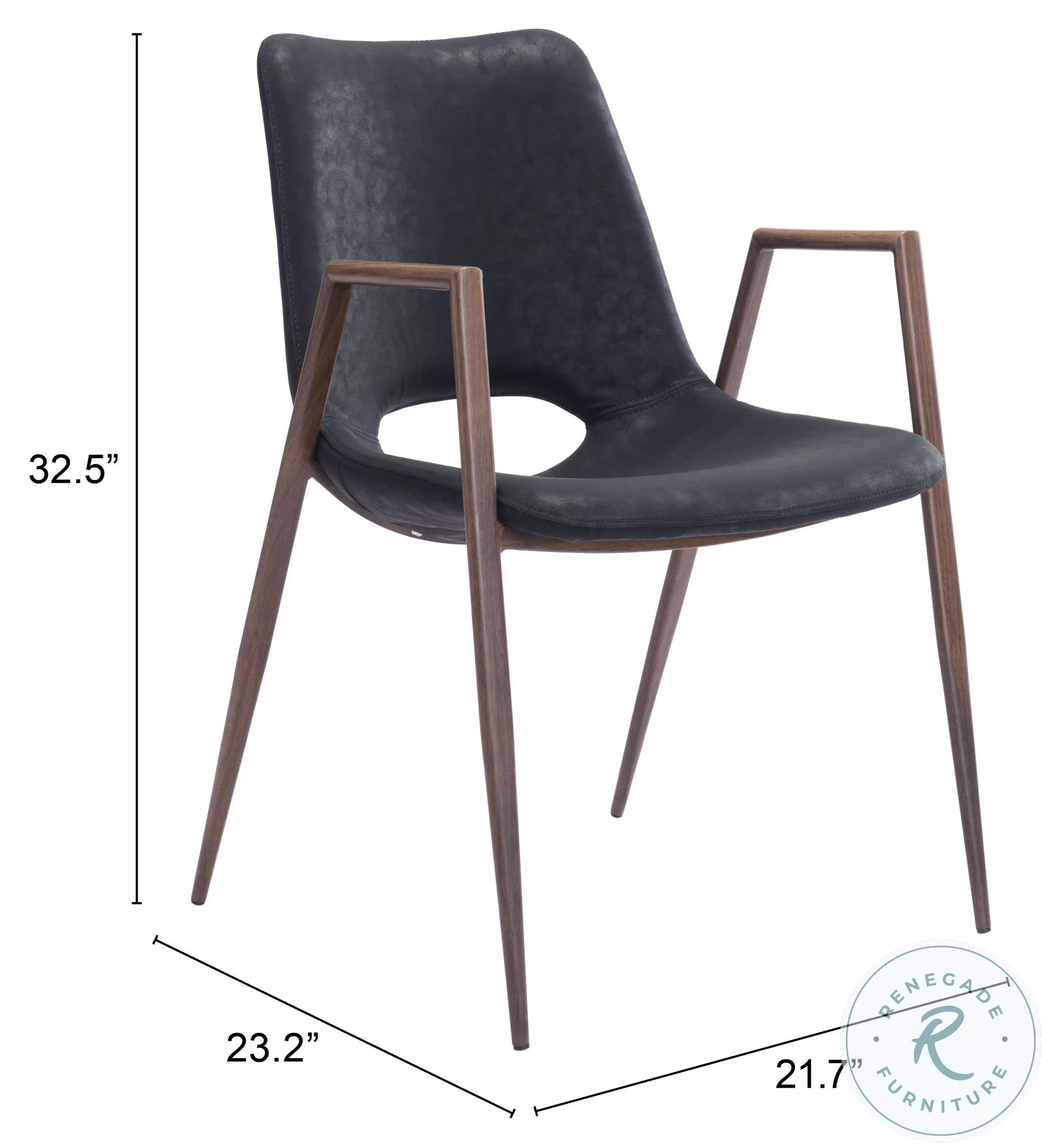 Desi Black Dining Chair with Walnut Legs Set Of 2