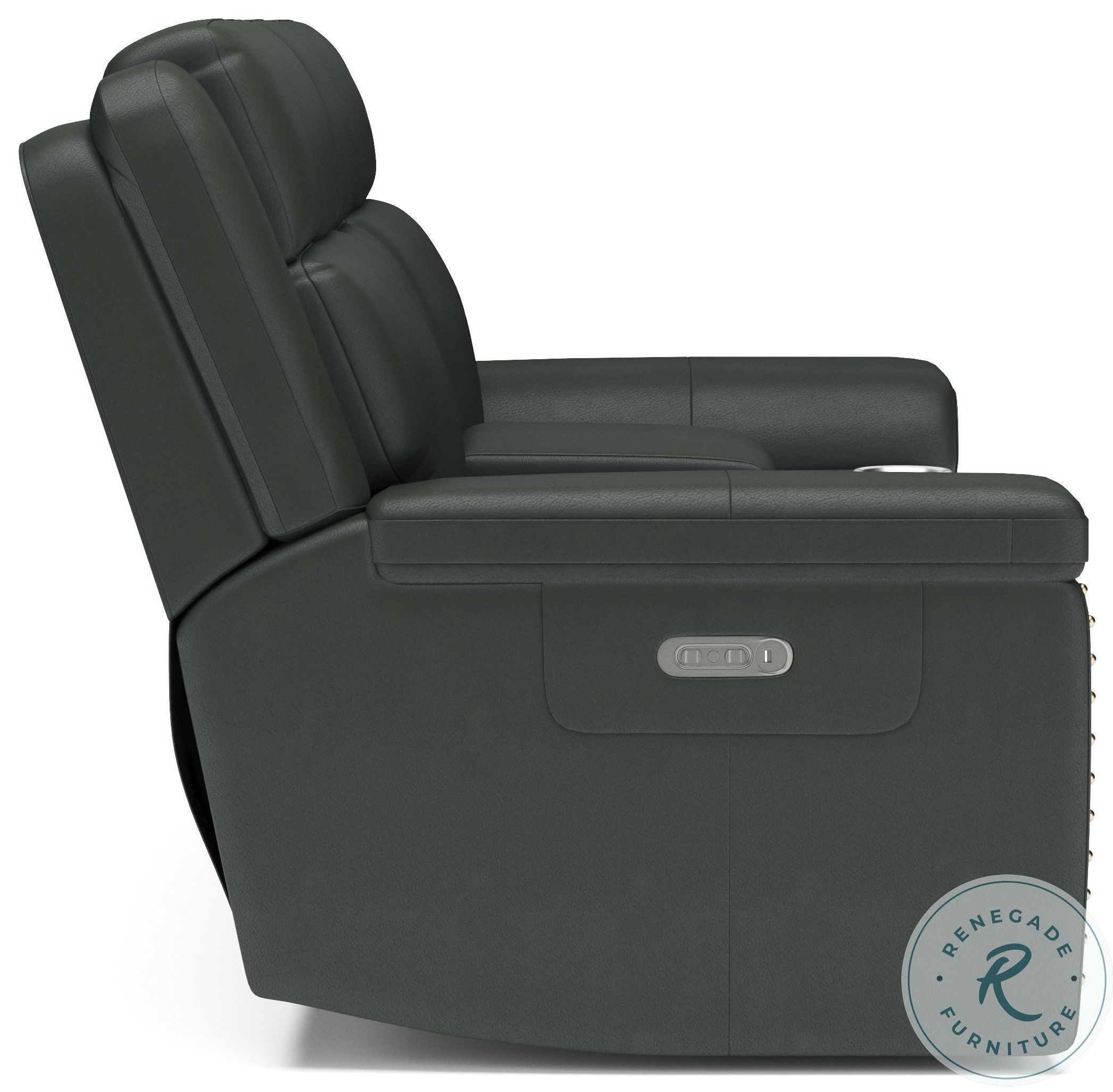 Yuma Shadow Black Leather Power Reclining Console Loveseat with Power