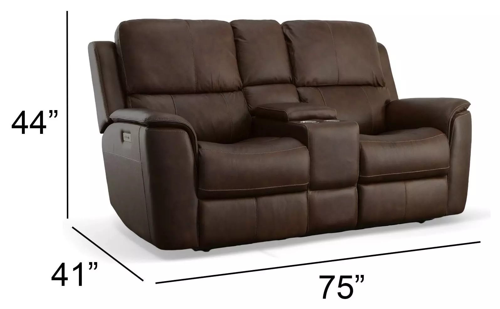 Henry Brown Leather 75" Power Reclining Console Loveseat with Power Headrest and Lumbar