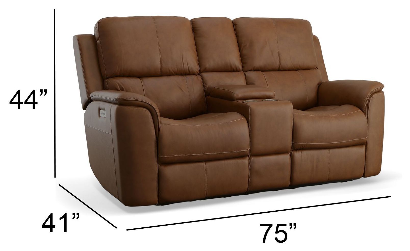 Henry Russet Leather Power Reclining Console Loveseat with Power Headrest and Lumbar