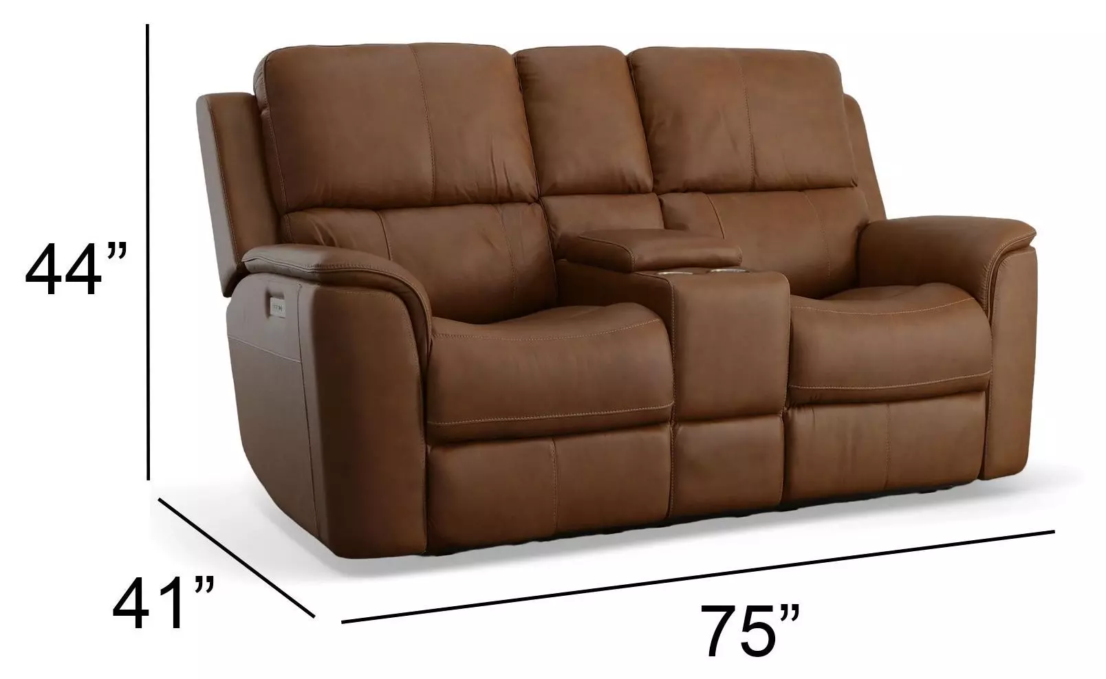 Henry Russet Leather 75" Power Reclining Console Loveseat with Power Headrest and Lumbar