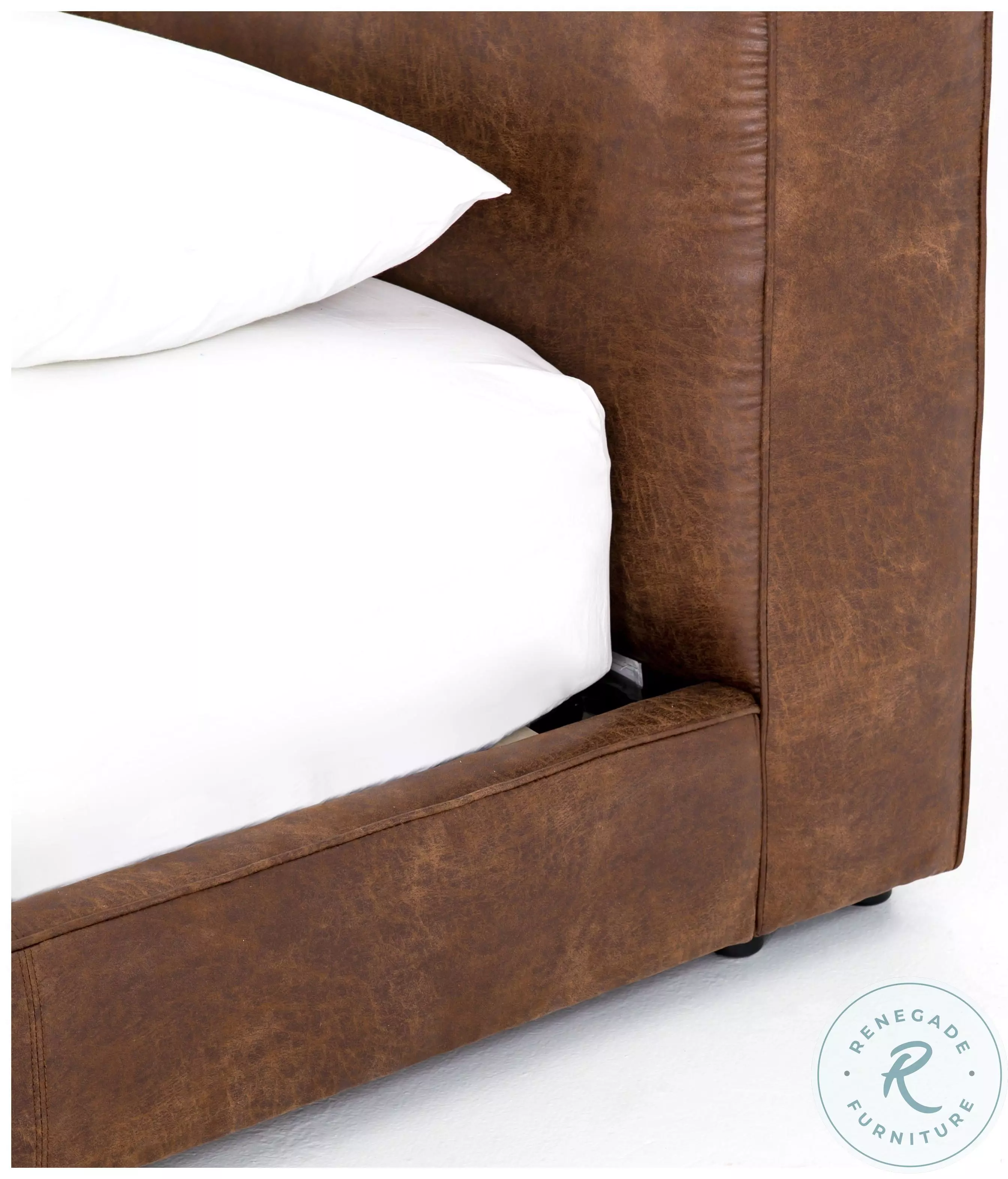 値下げレアBREDREN DESIGN ASB shape TooMadQuad Aidan Vintage Tobacco King Upholstered Panel Bed from Four Hands