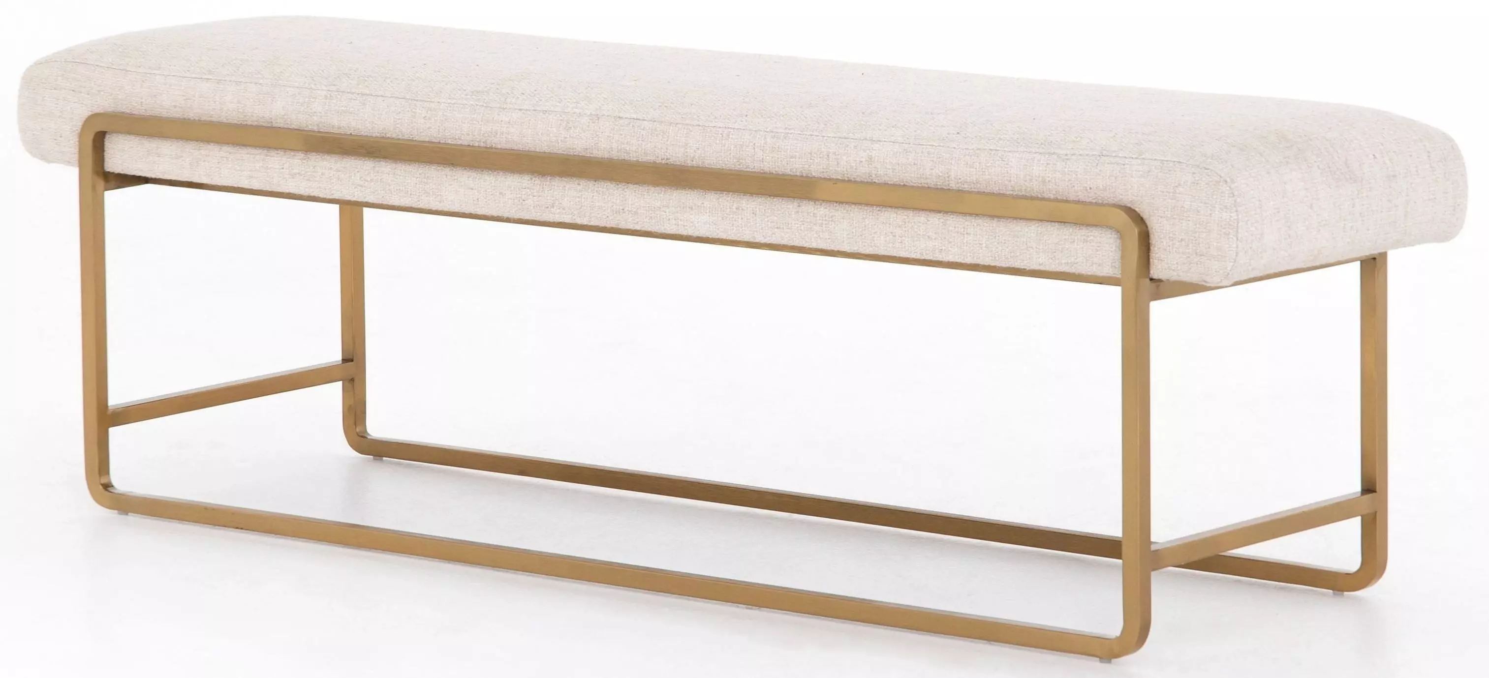 Tamera 60" Bench - Cream Linen/Polished Brass - Brown | Couch, Sofa, Settee