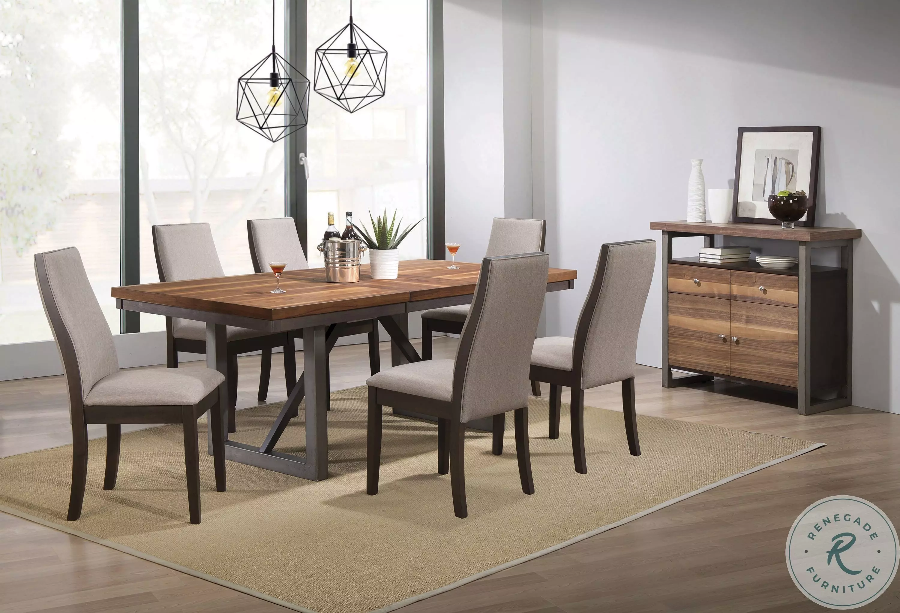 Spring Creek Natural Walnut and Espresso Extendable Dining Room