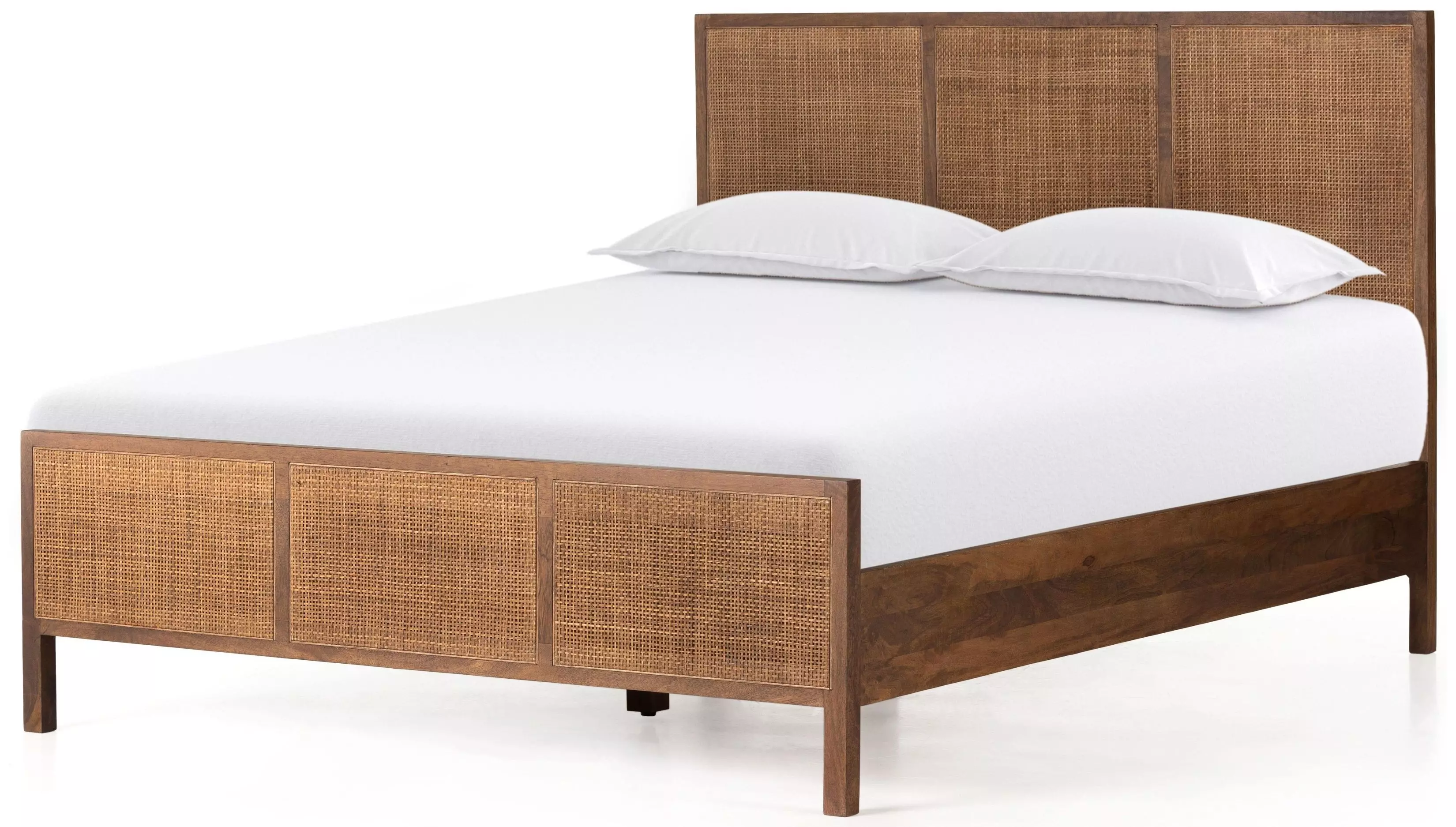 Rhian Coastal Beach Dark Brown Woven Cane Mango Wood Frame Bed - Queen