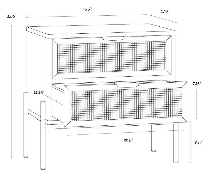 Avida Black Oak and Natural Rattan Nightstand