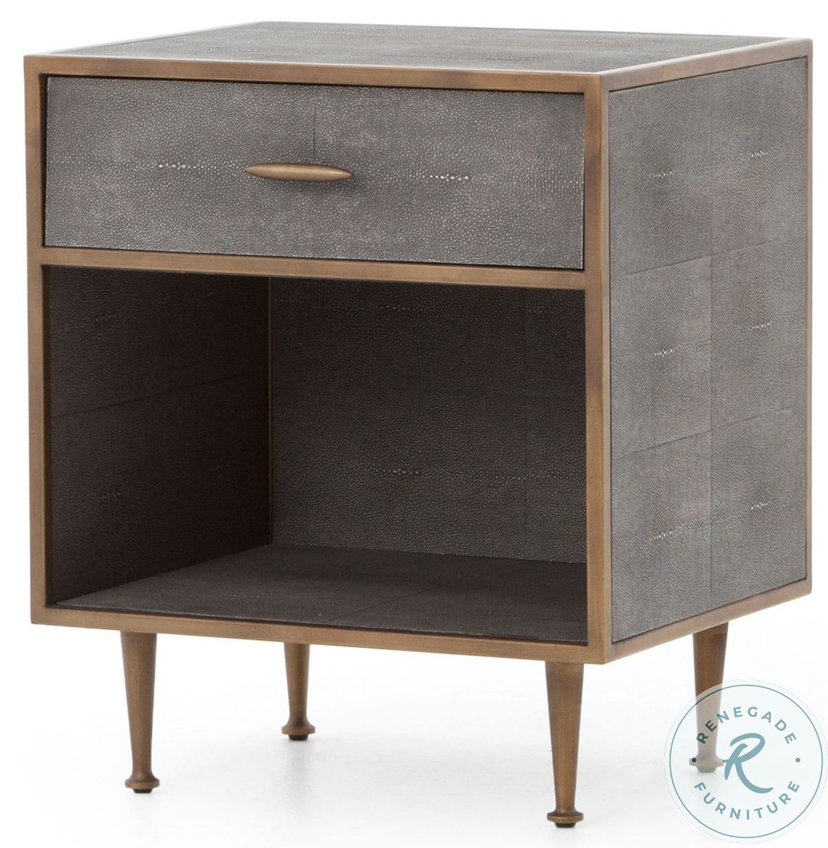 Shagreen Antique Brass Bedside Table from Four Hands Coleman Furniture