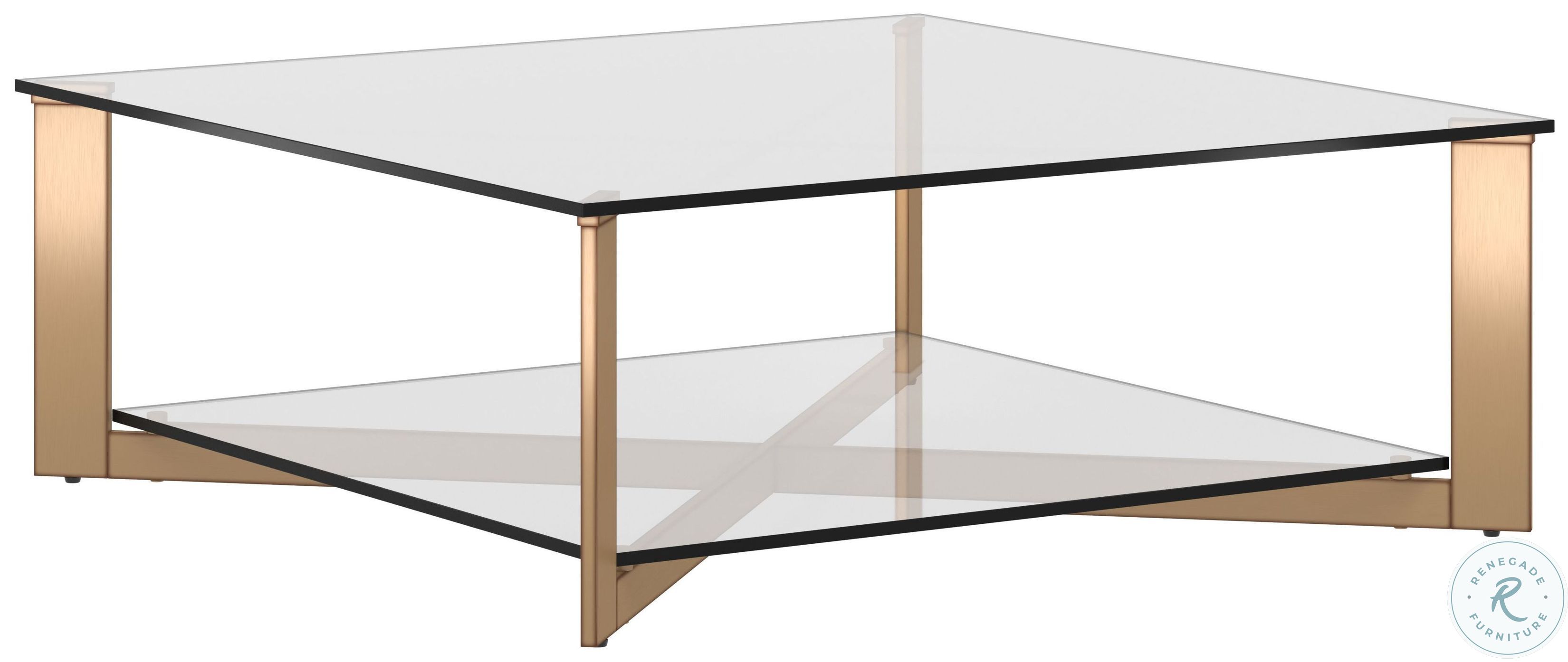 Ikon Antique Brass And Clear Glass Xavier Square Coffee Table From