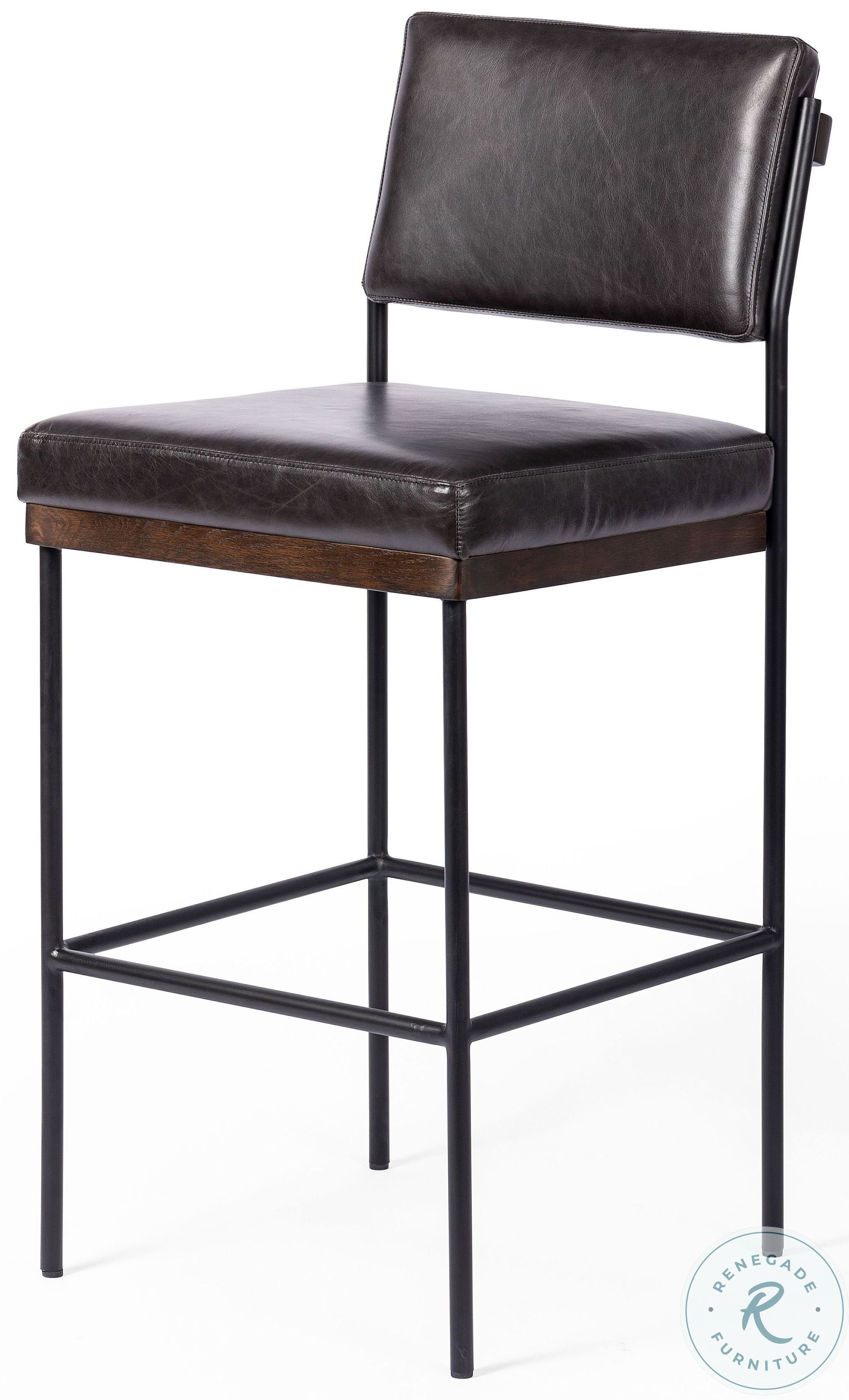 Benton Sonoma Black Leather Counter Height Stool From Fourhands