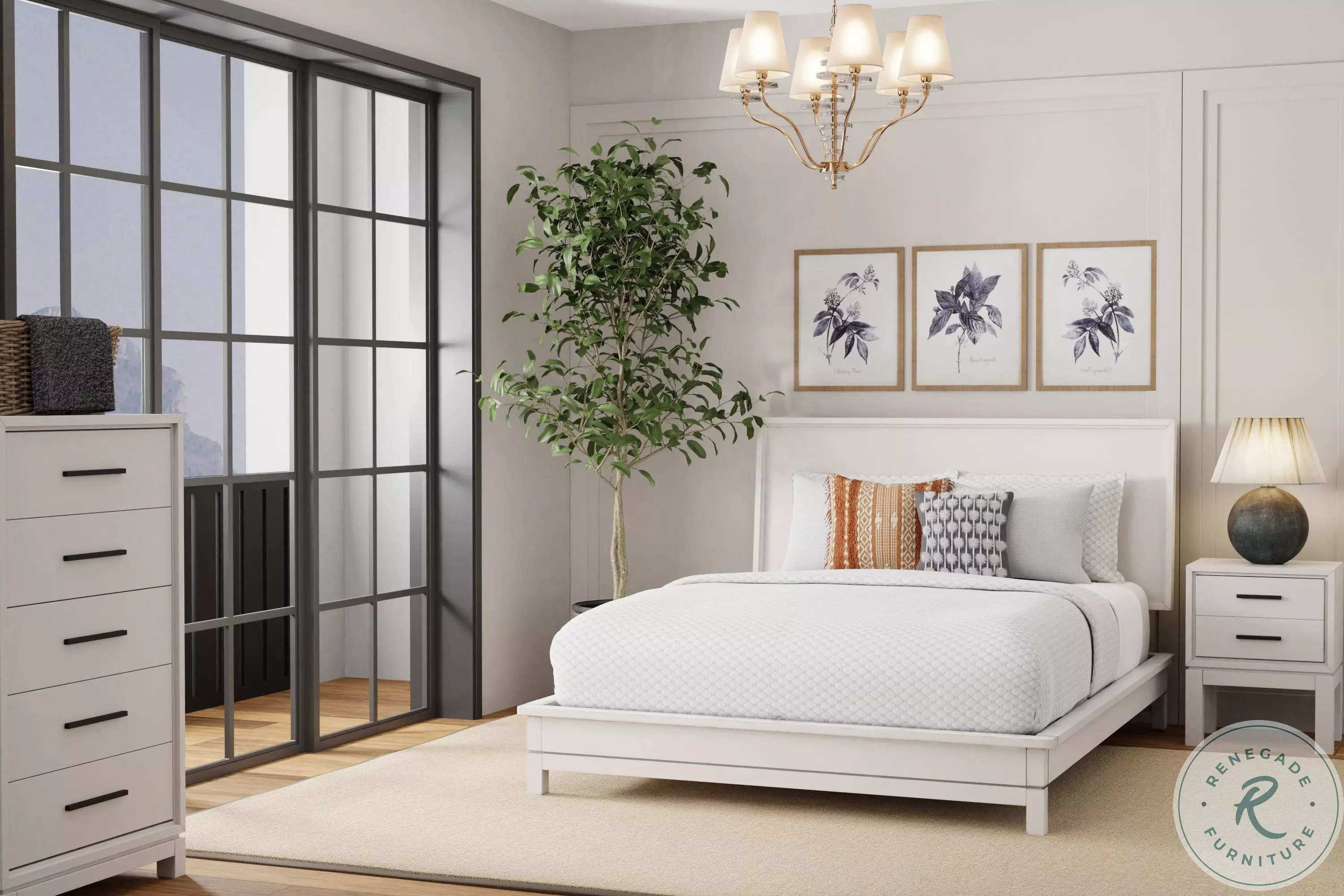 TREFLE＋1 ホワイト スワンタンク Nova Chalk White Platform Bedroom Set from Alpine | Coleman Furniture