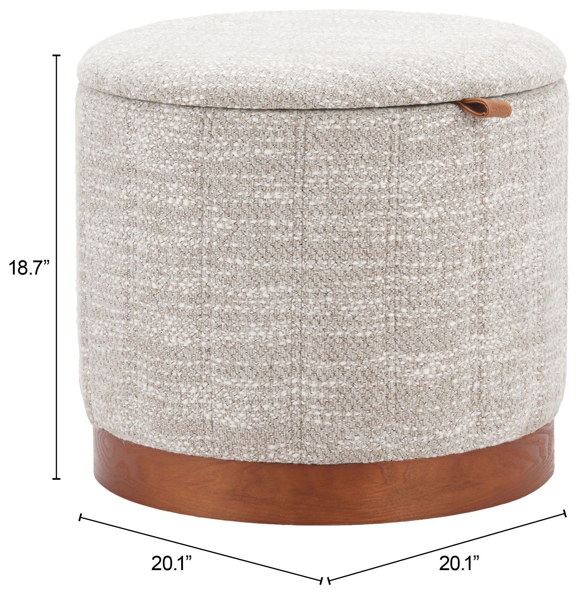 Fije Gray Upholstered Round Storage Ottoman