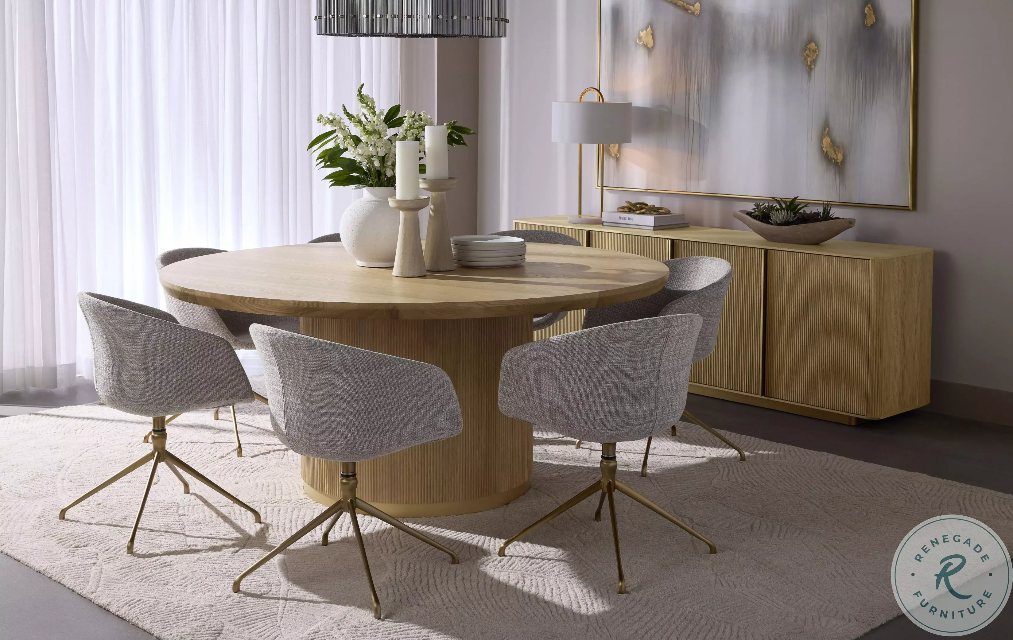 Kalla Natural And Brushed Gold Round Dining Table From