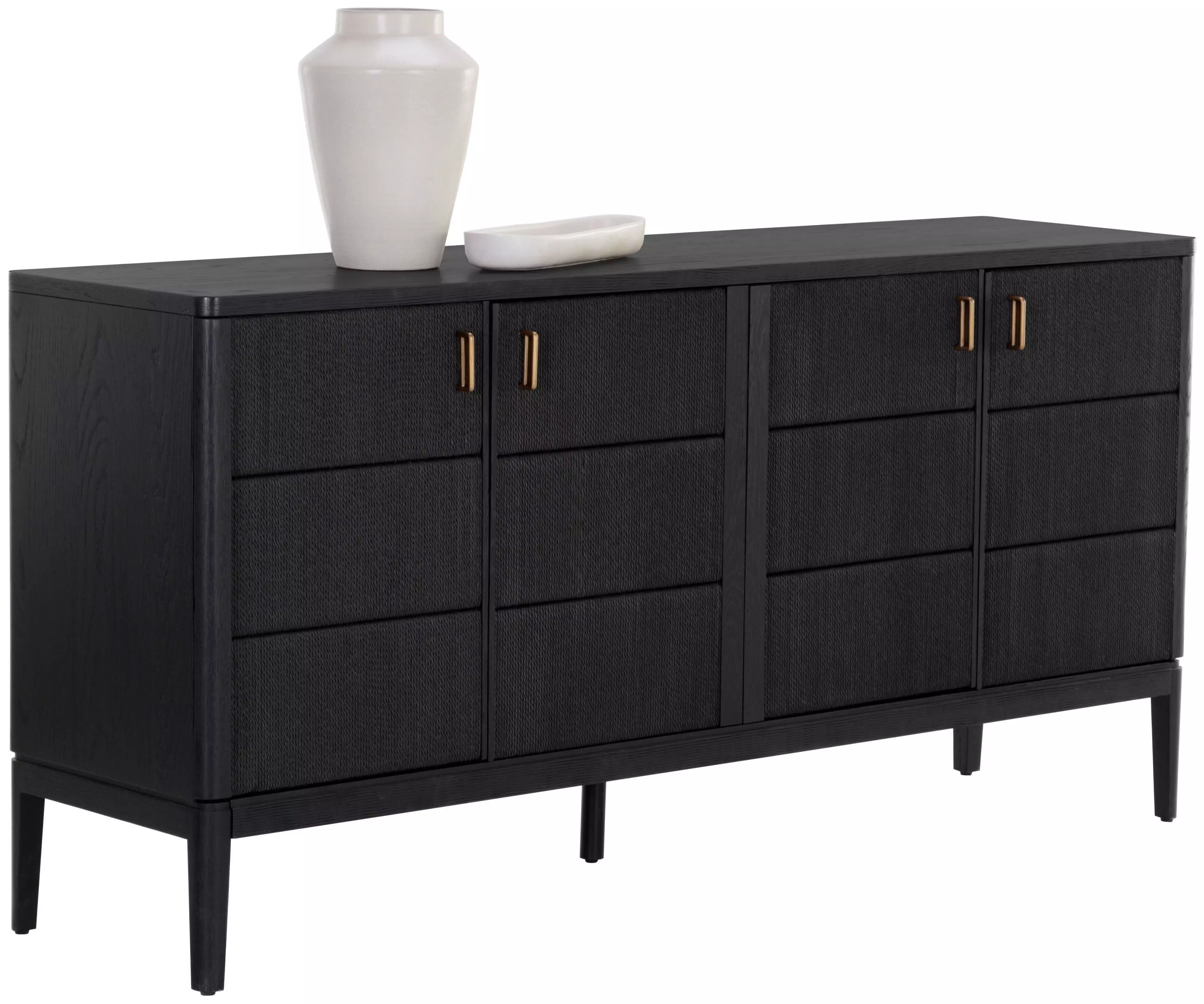 Jamil Coastal Beach Black Rope Door Oak Wood Sideboard