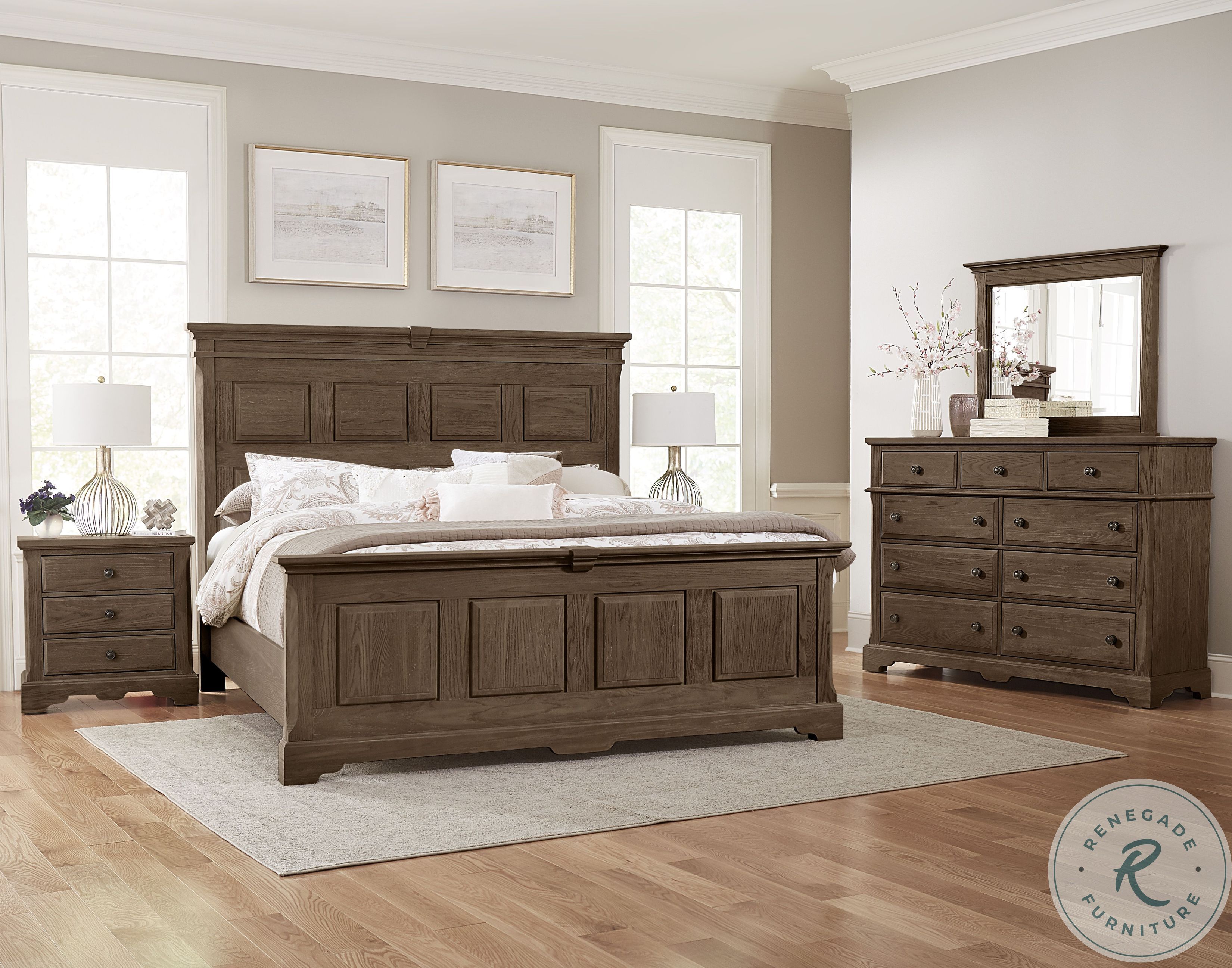 Heritage Cobblestone Oak King Mansion Bed from Vaughan Bassett ...