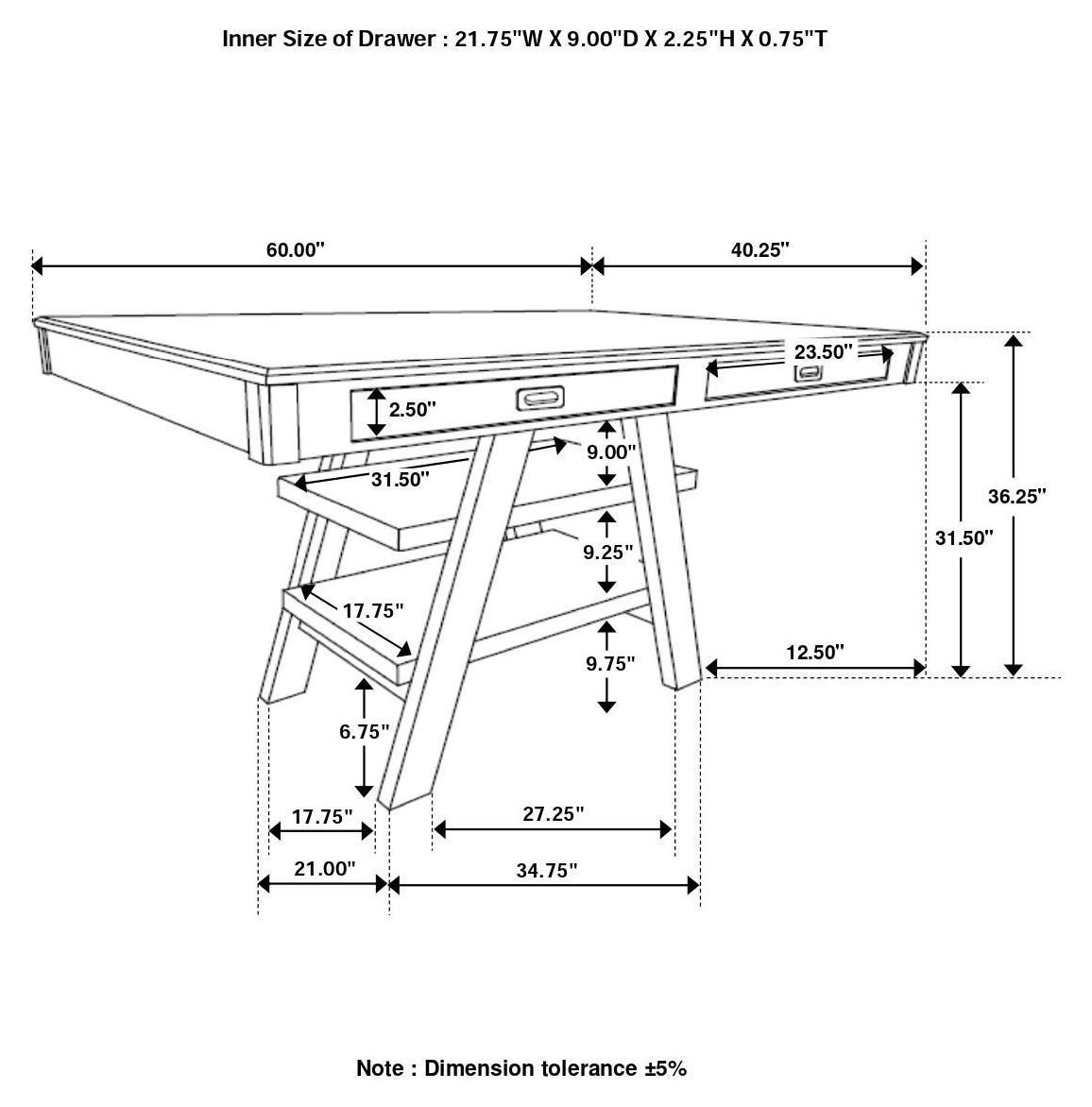 Dewey Walnut Counter Height Dining Table