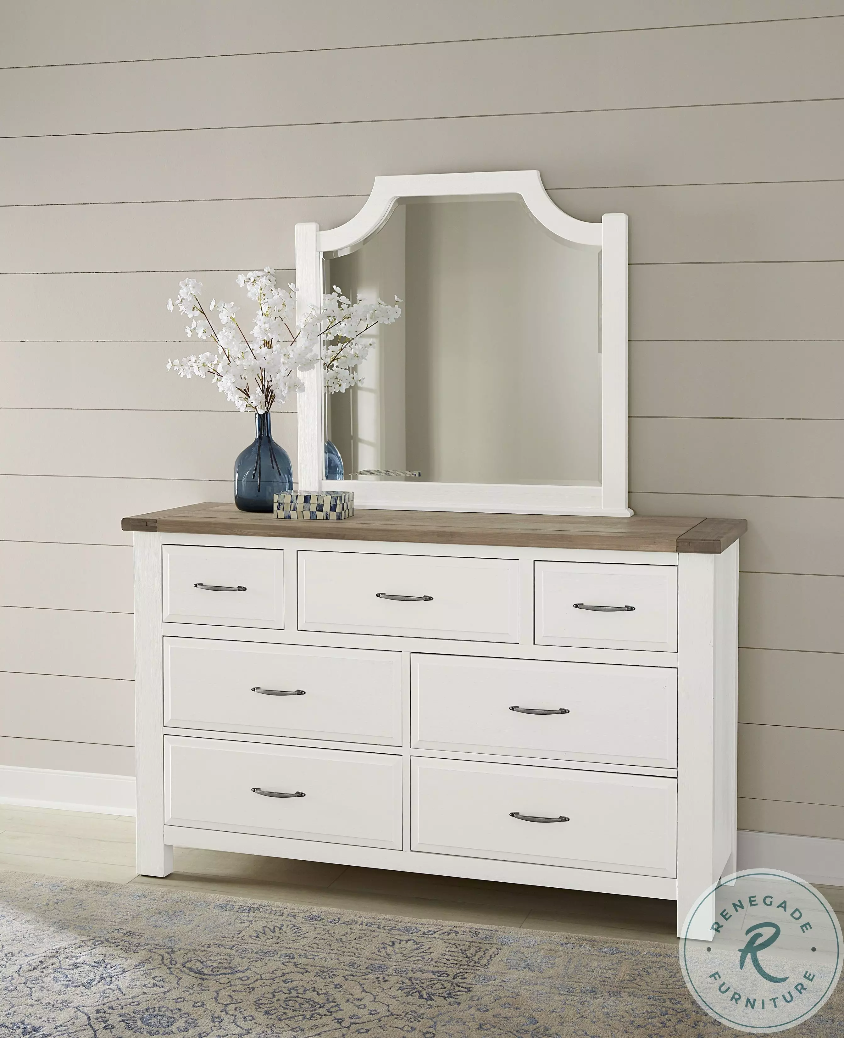 Maple Road Soft White and Natural Top 7 Drawer Dresser From