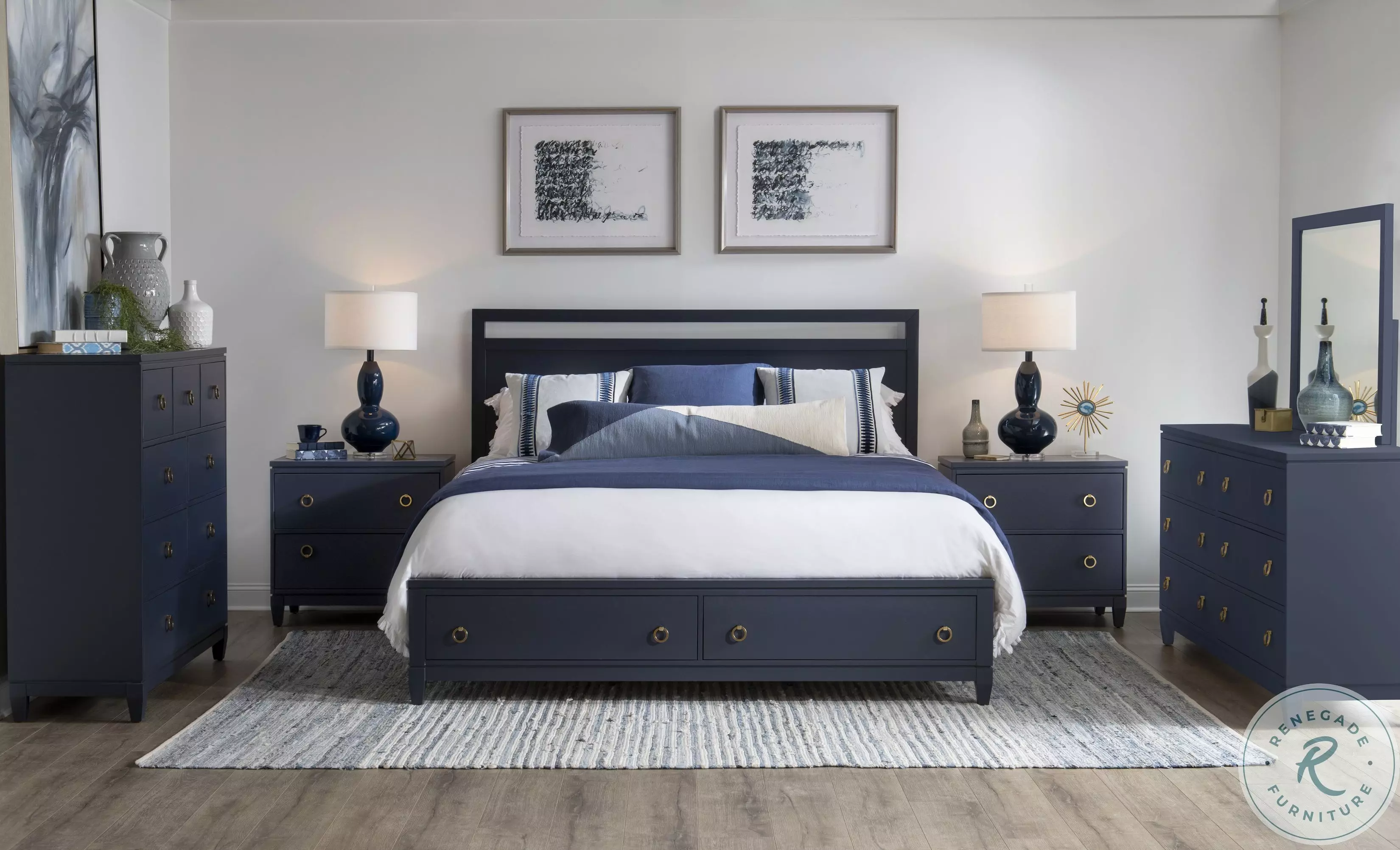 Summerland Inkwell Blue Panel Storage Bedroom Set From Home