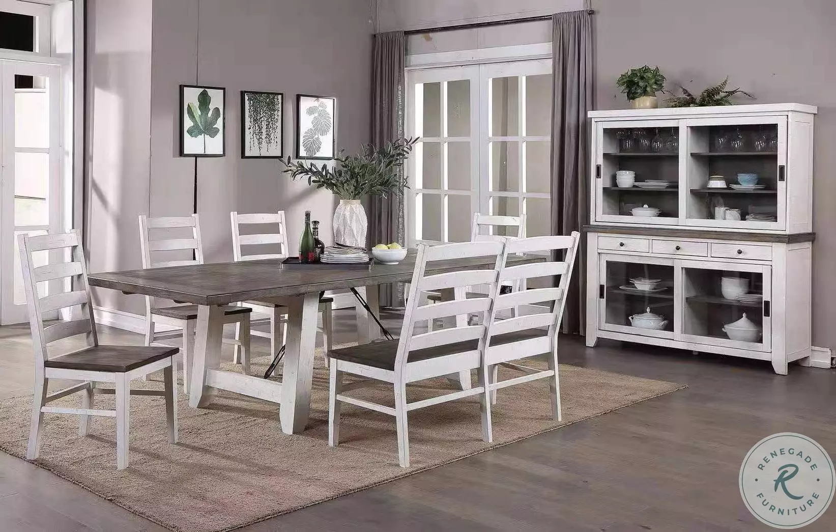 La Sierra Grey And White Trestle Extendable Dining Table