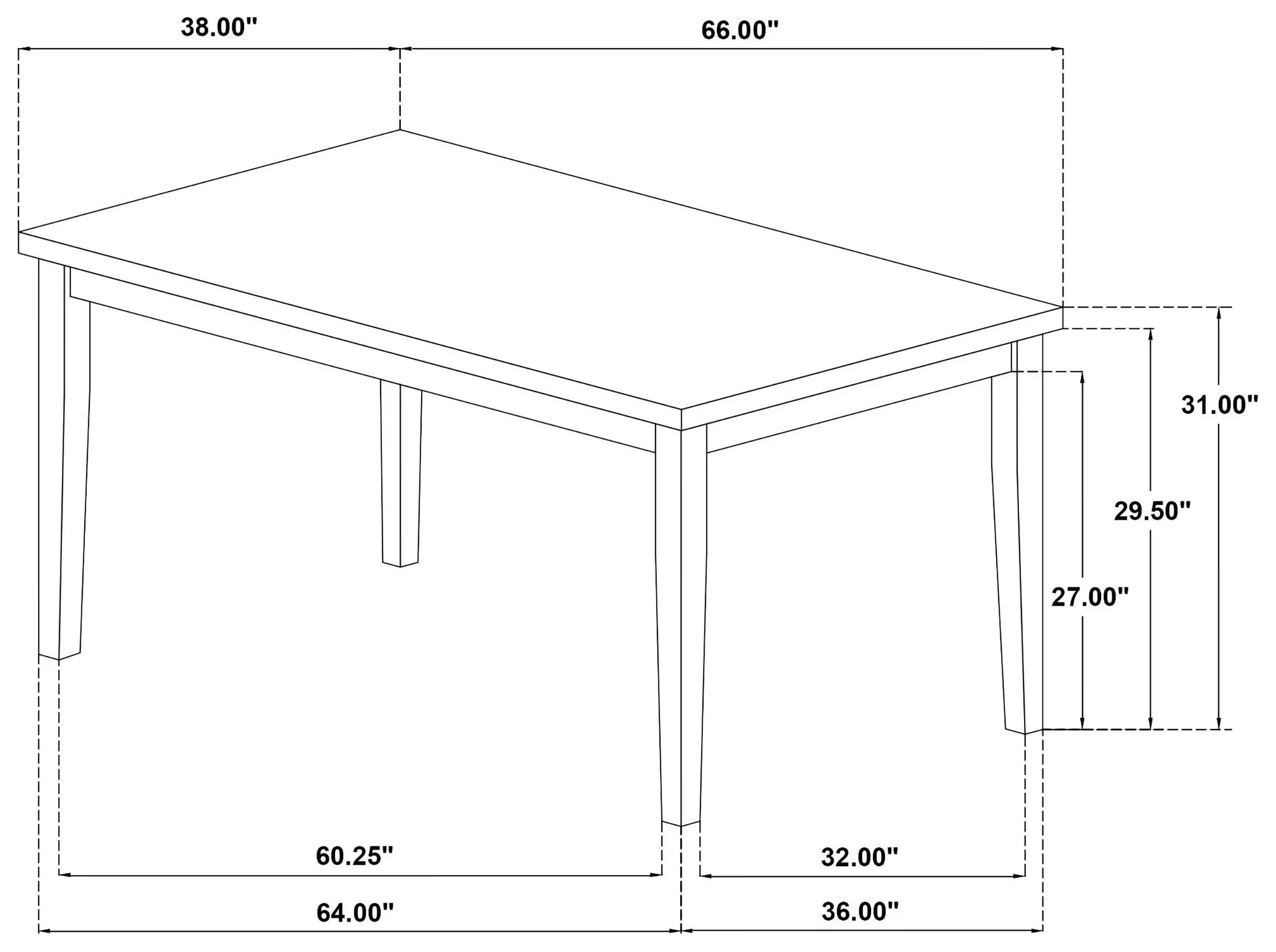Andrews Light Ash and White 66" Rectangular Dining Table