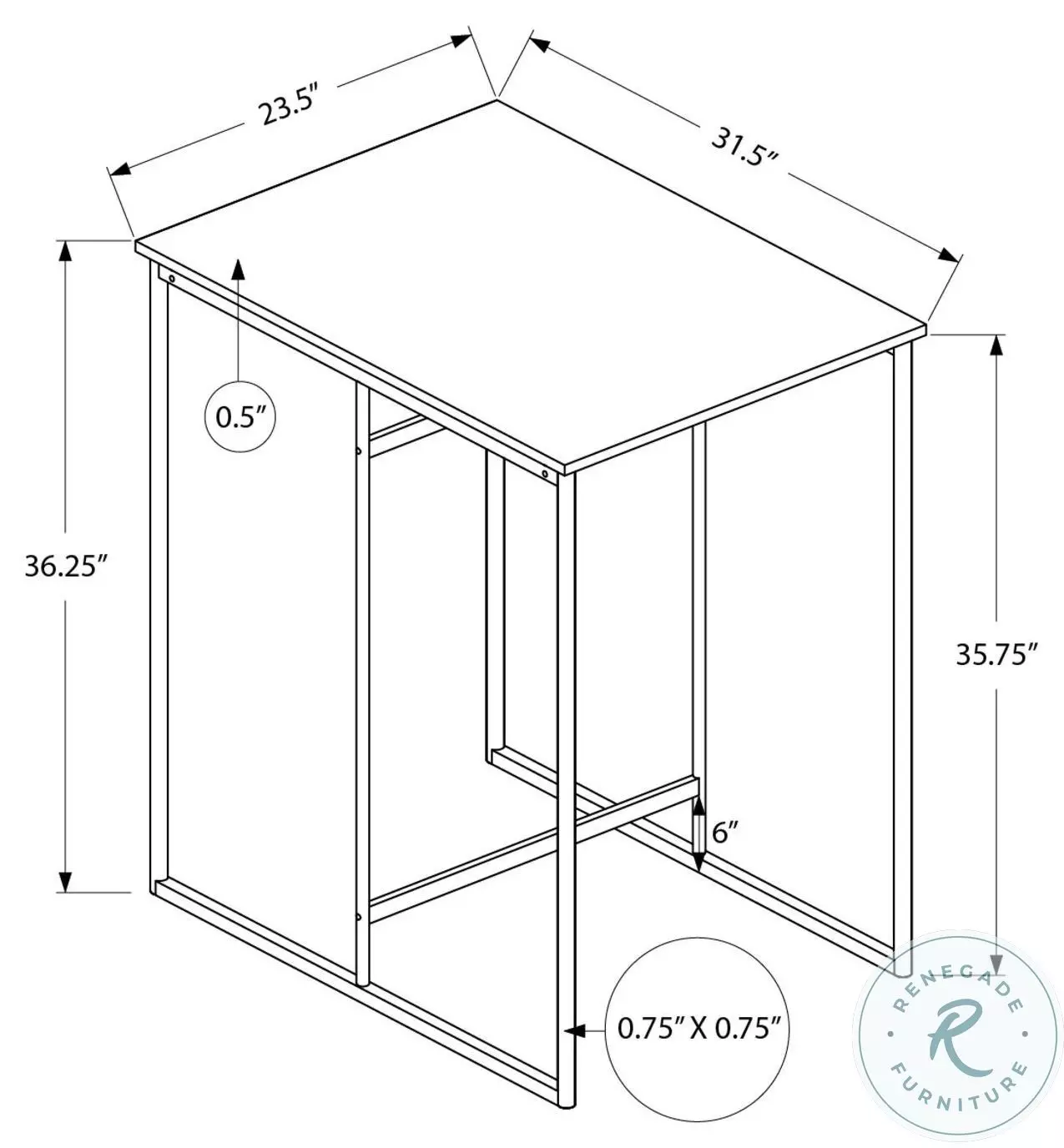 1240 Black Laminate 32" Rectangular Counter Height Dining Table