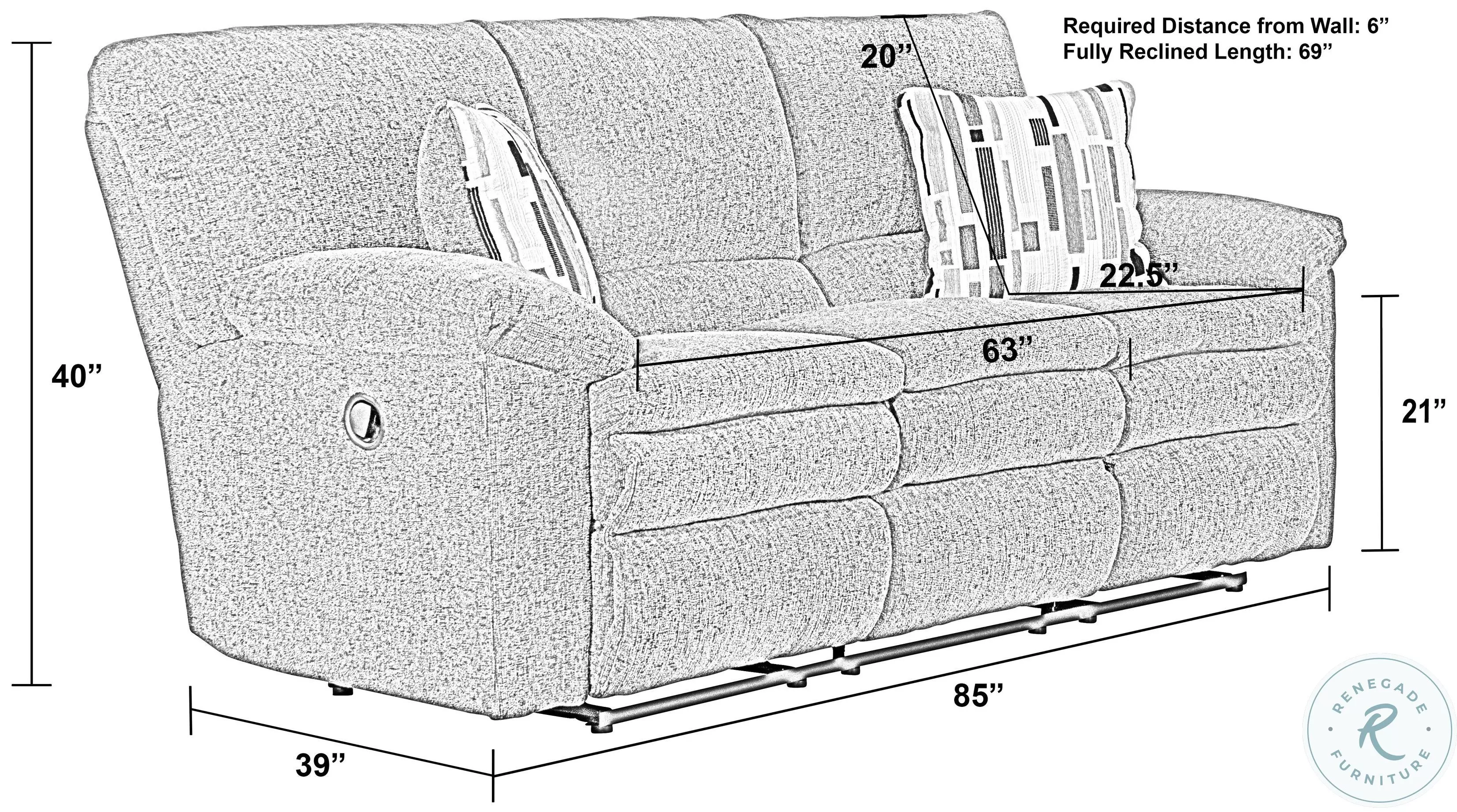 Tosh Pewter Power Reclining 85" Sofa