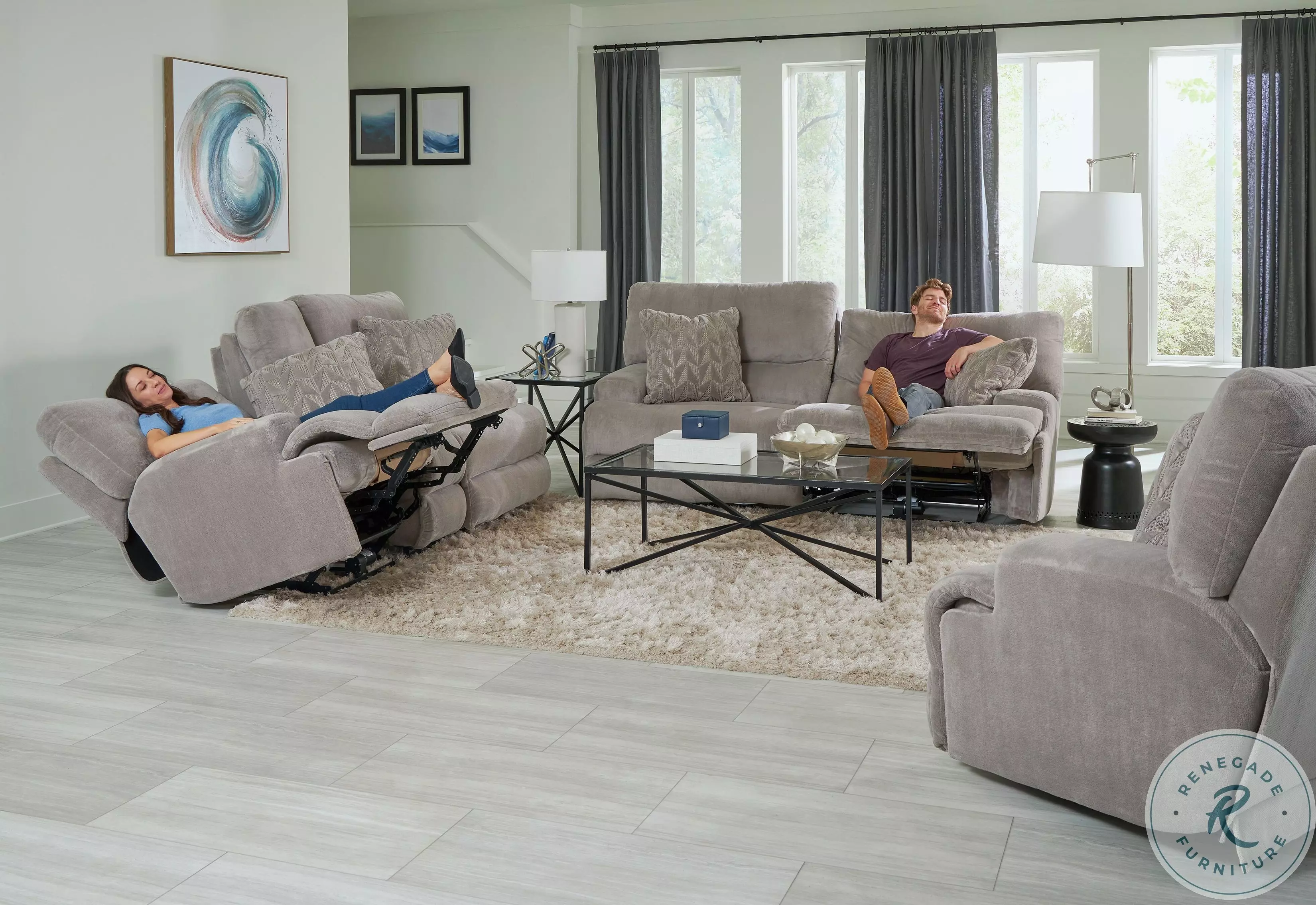 Renaldo Stone Lay Flat Power Reclining Sofa with Zero Gravity From