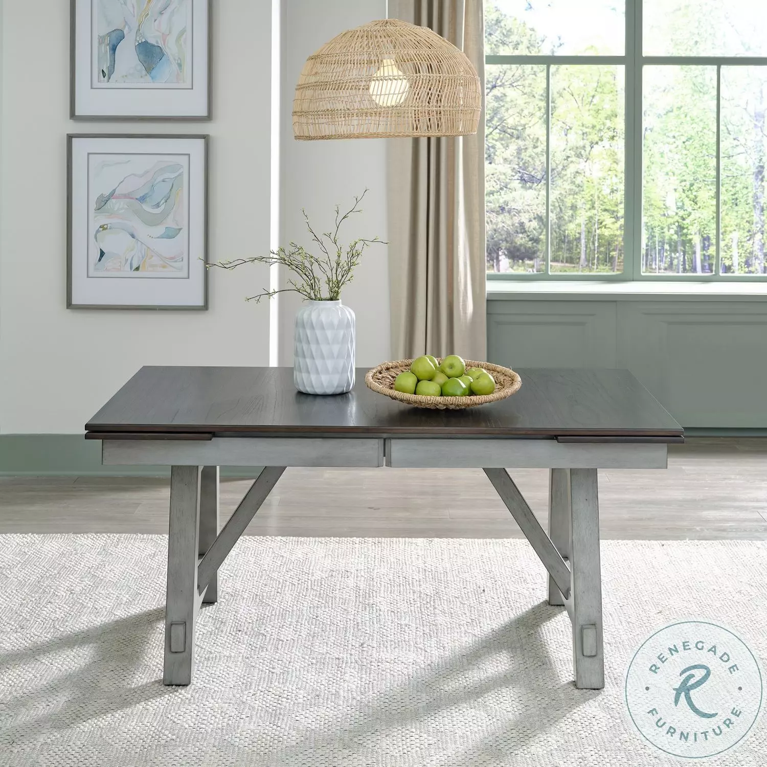 Seabrook Smokey Gray And Carbon Gray Trestle Extendable Dining