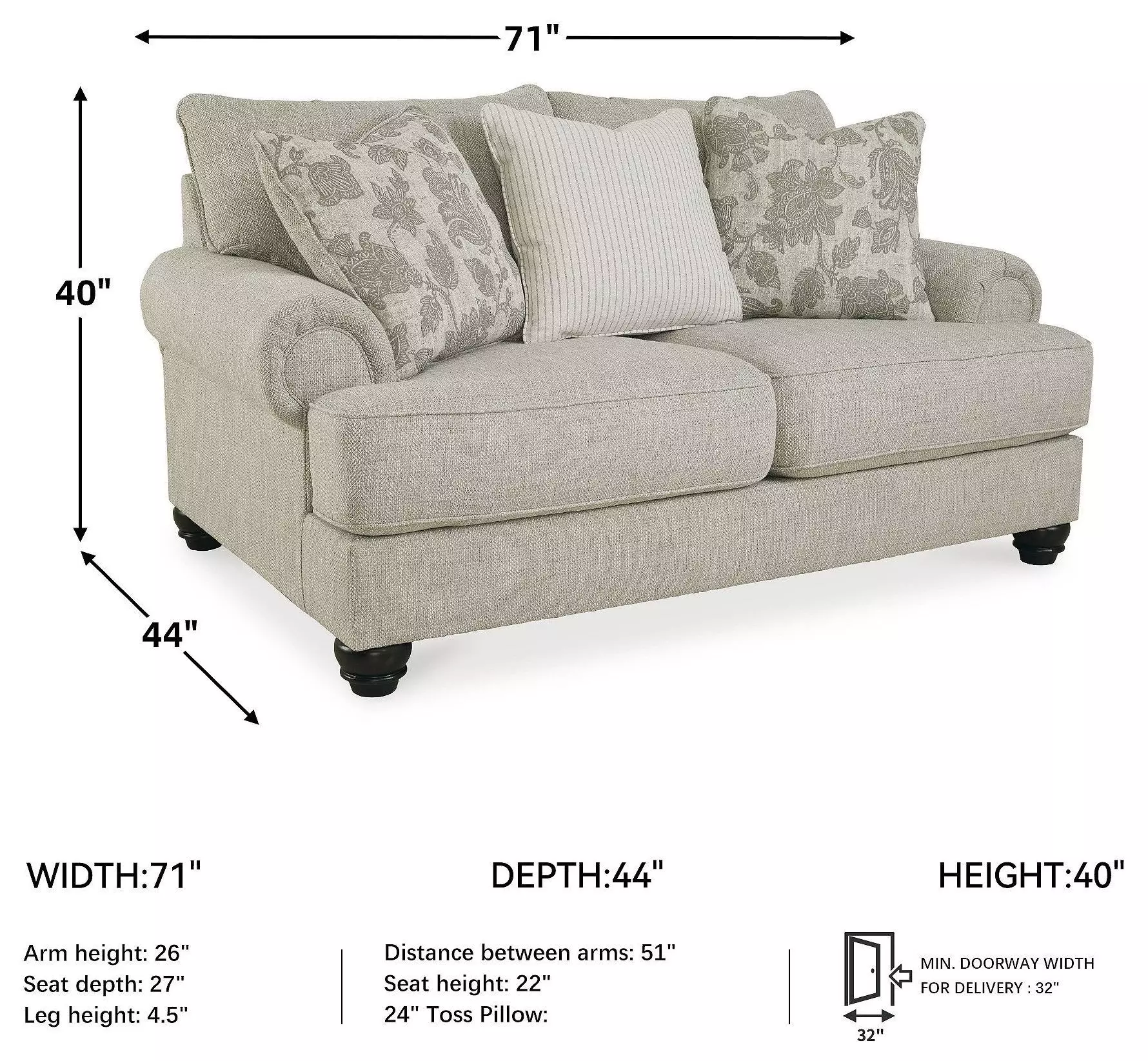 Asanti Fog 71" Loveseat
