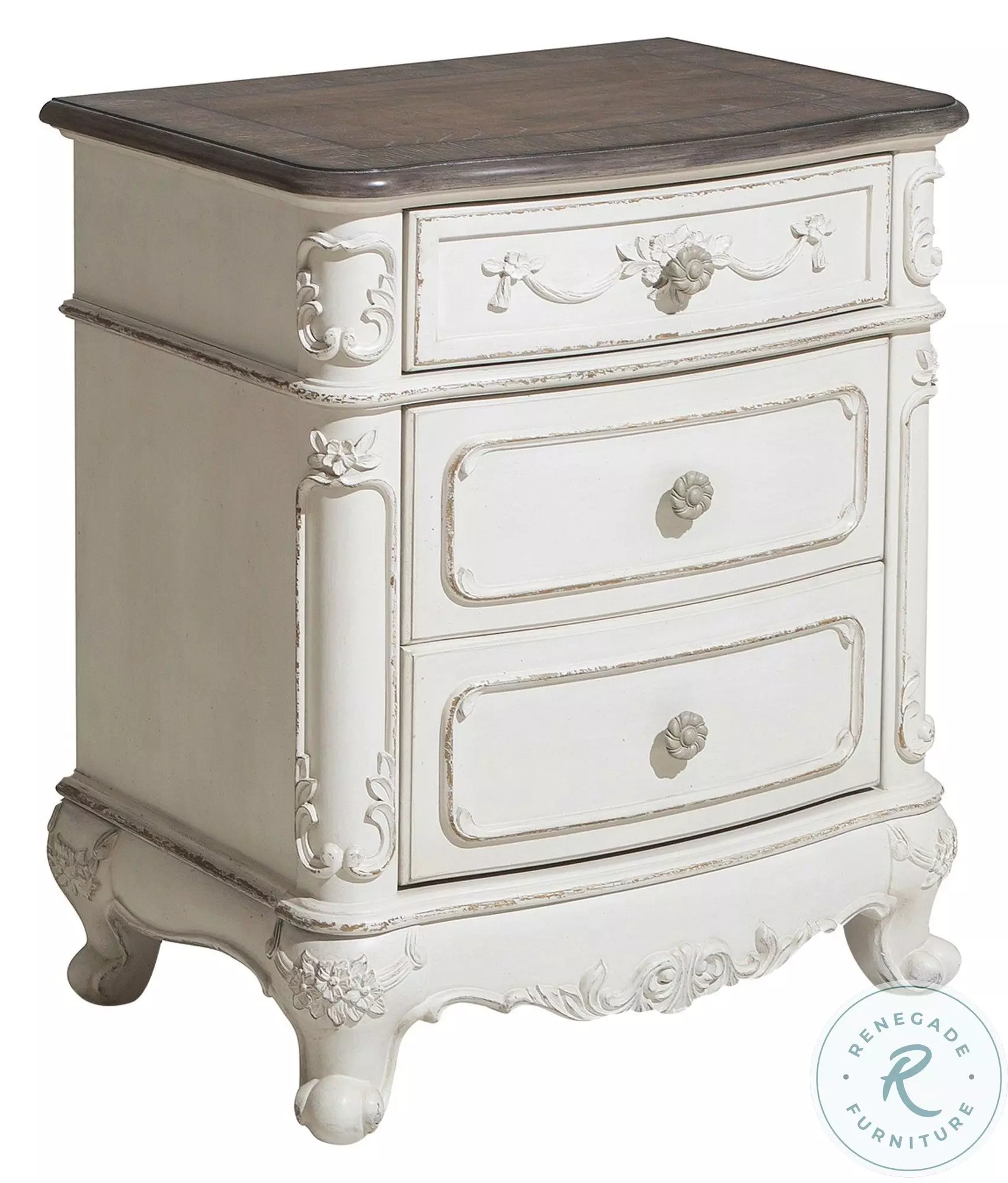 Cinderella Antique White With Grey Rub Through Nightstand from