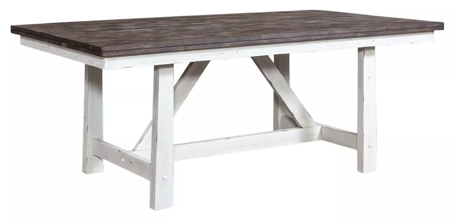 Rustic Haven Two Tone White Fixed Top Trestle Dining Table