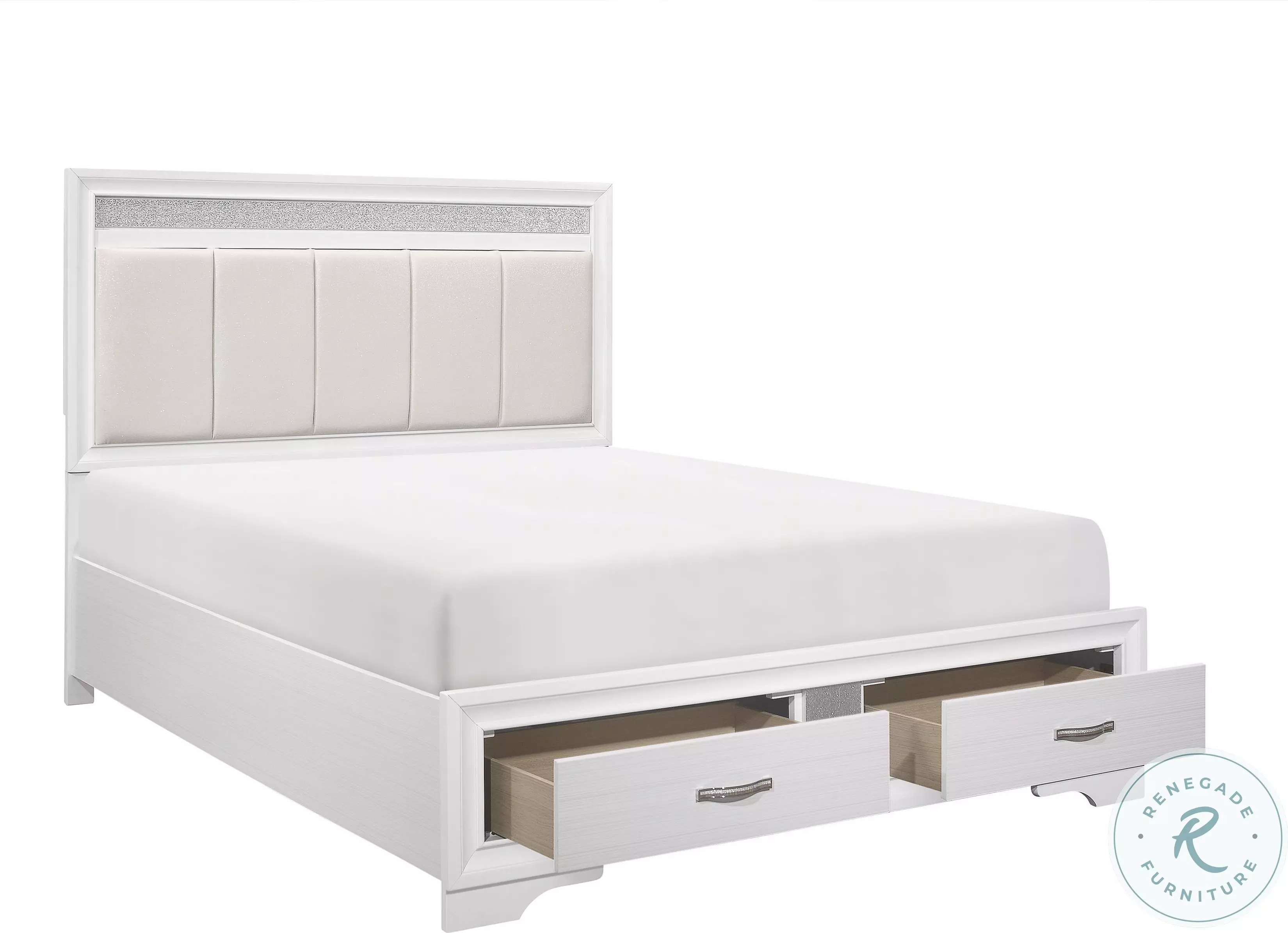 Luster White And Silver Glitter King Storage Platform Bed