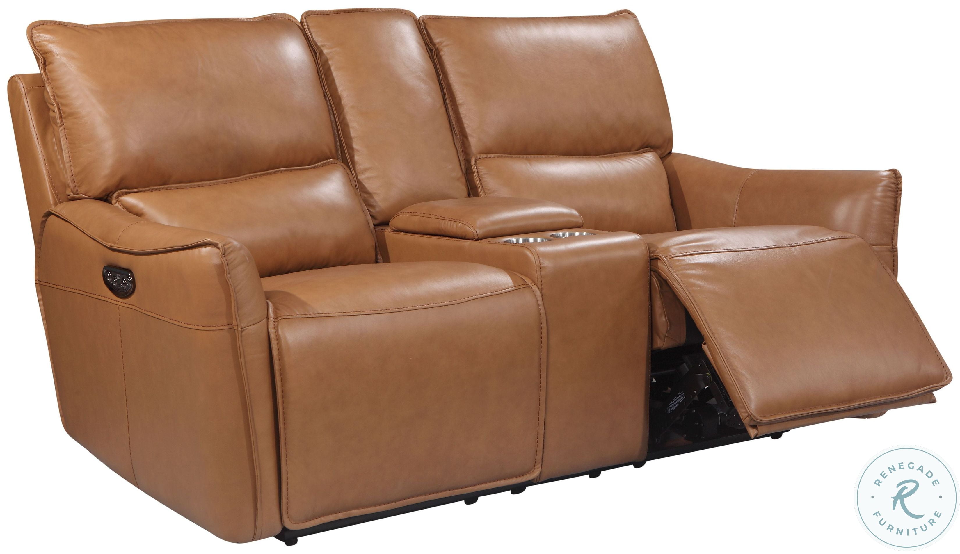 Shae Desert Portland Dual Power Reclining Console Loveseat From Leather