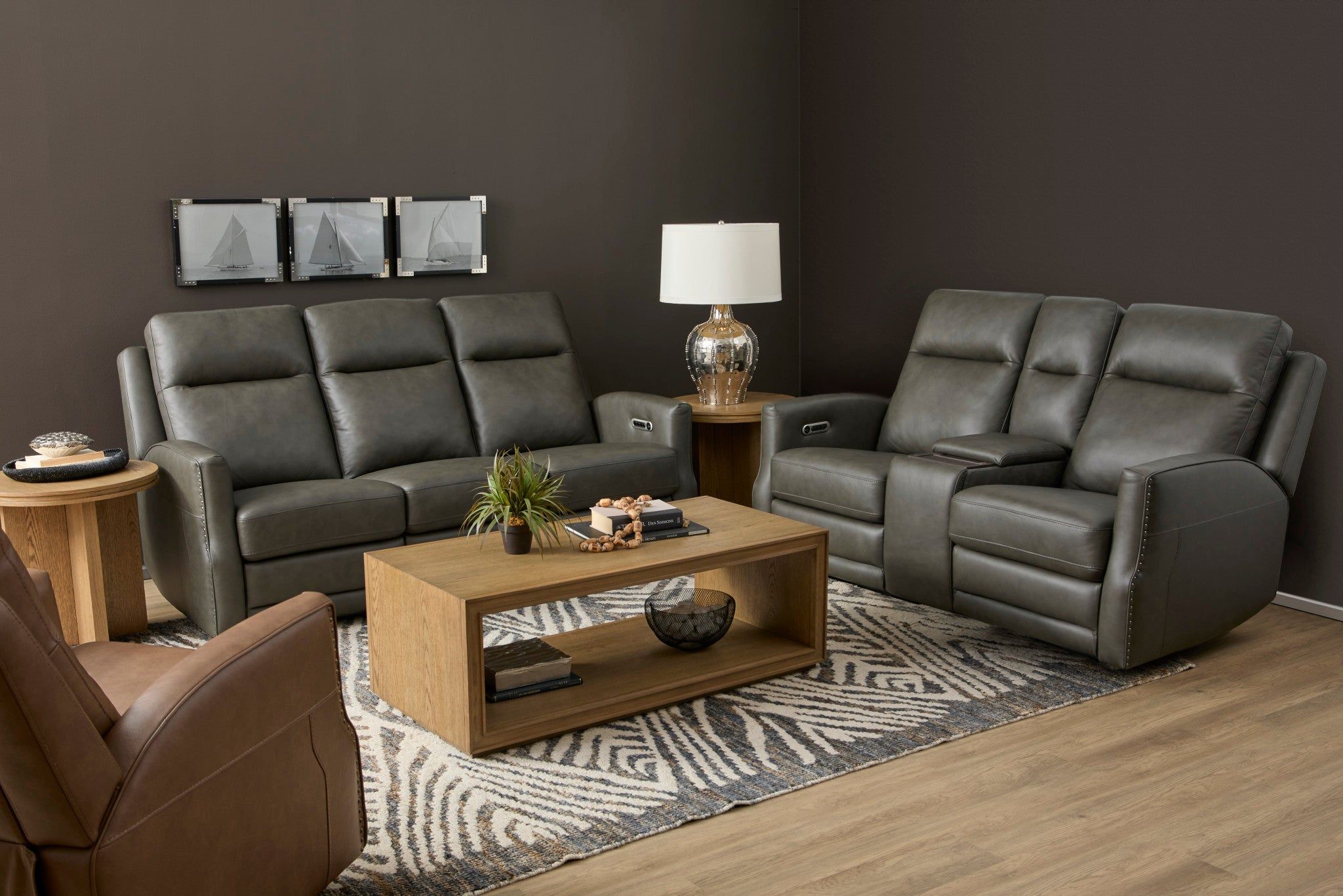 Maxwell Cinder Gray Leather Zero Gravity Triple Power Reclining